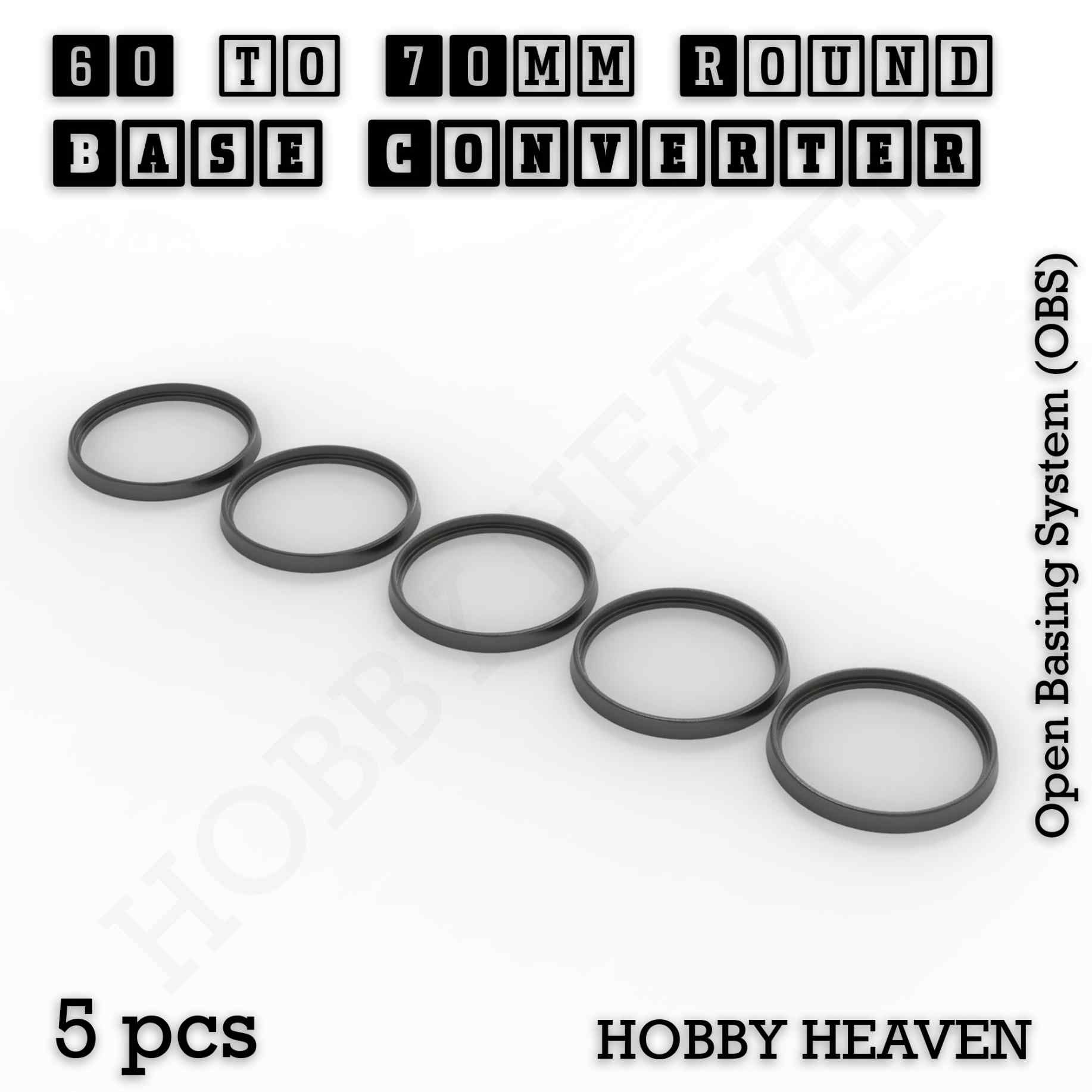 Base 60 to 70mm round bases Converters x5 pcs Round Bases Size Converters Round to Round 3d Print Full Range