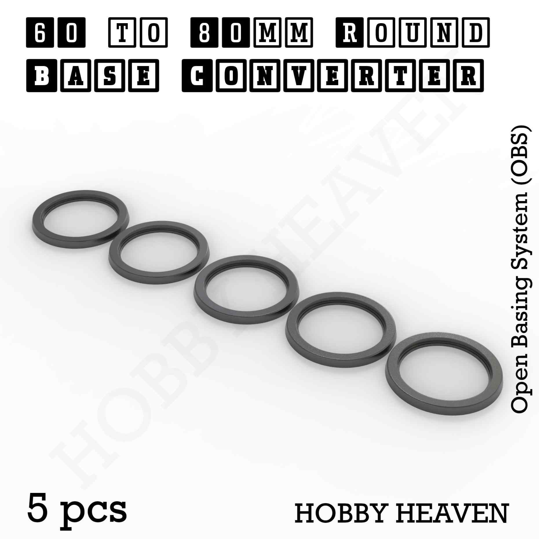 Base 60 to 80mm round bases Converters x5 pcs Round Bases Size Converters Round to Round 3d Print Full Range