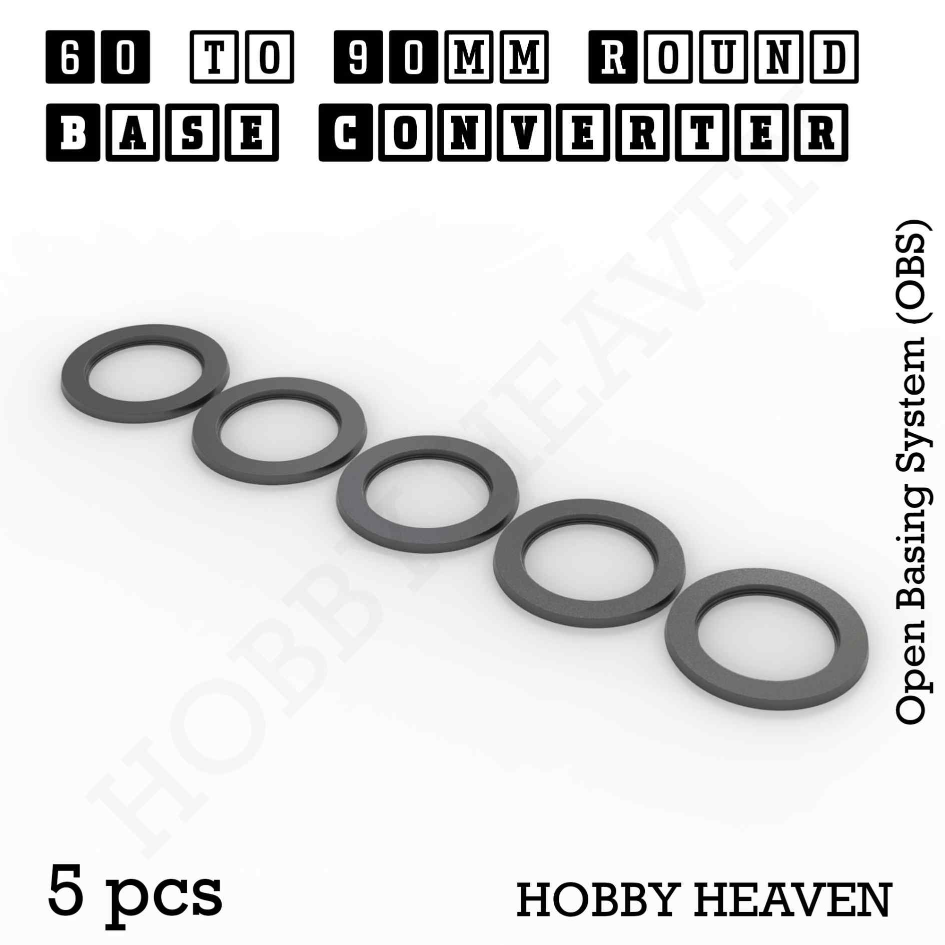 Base 60 to 90mm round bases Converters x5 pcs Round Bases Size Converters Round to Round 3d Print Full Range