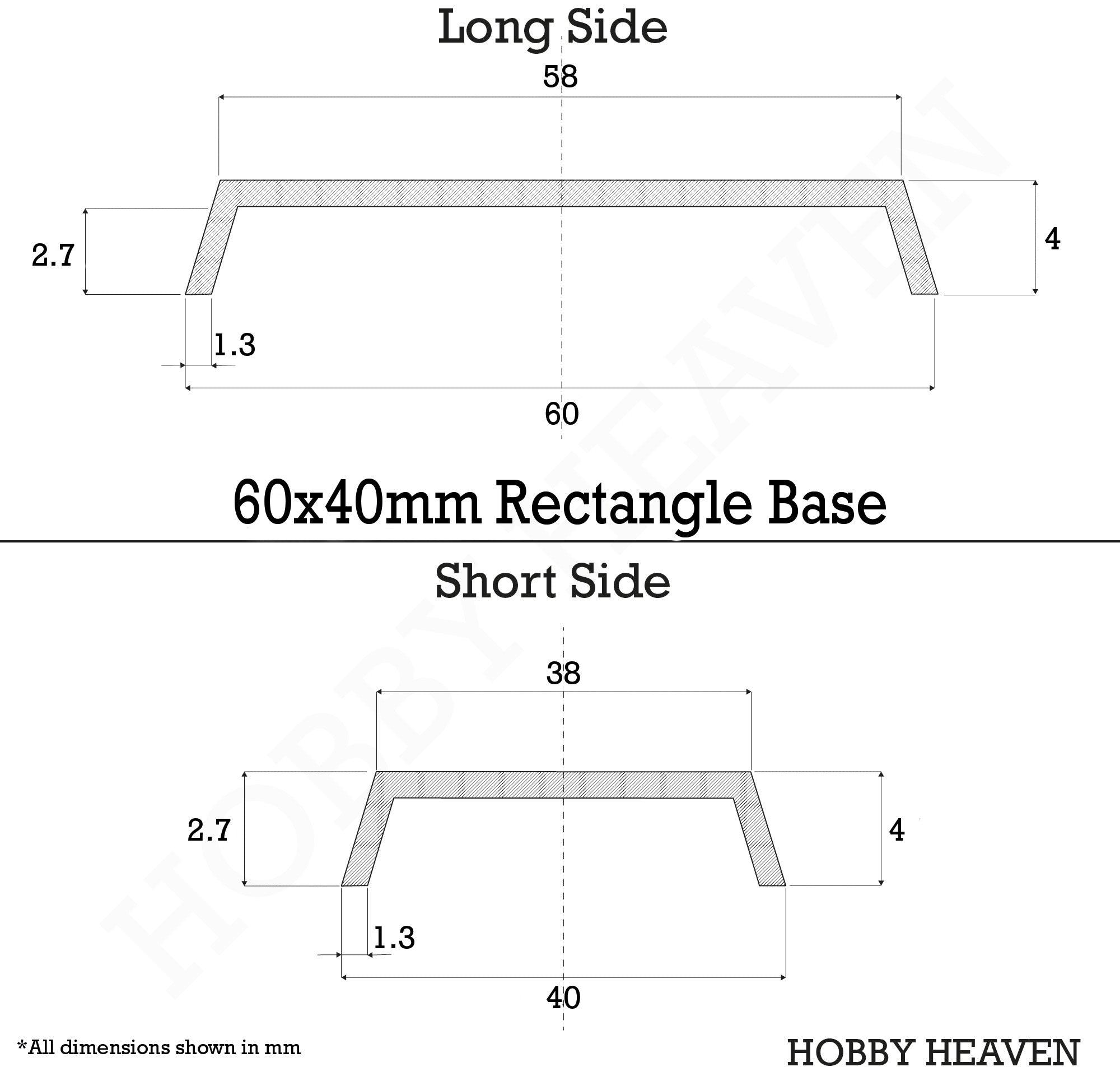 Base 60x40mm Rectangular Plain Plastic Bases