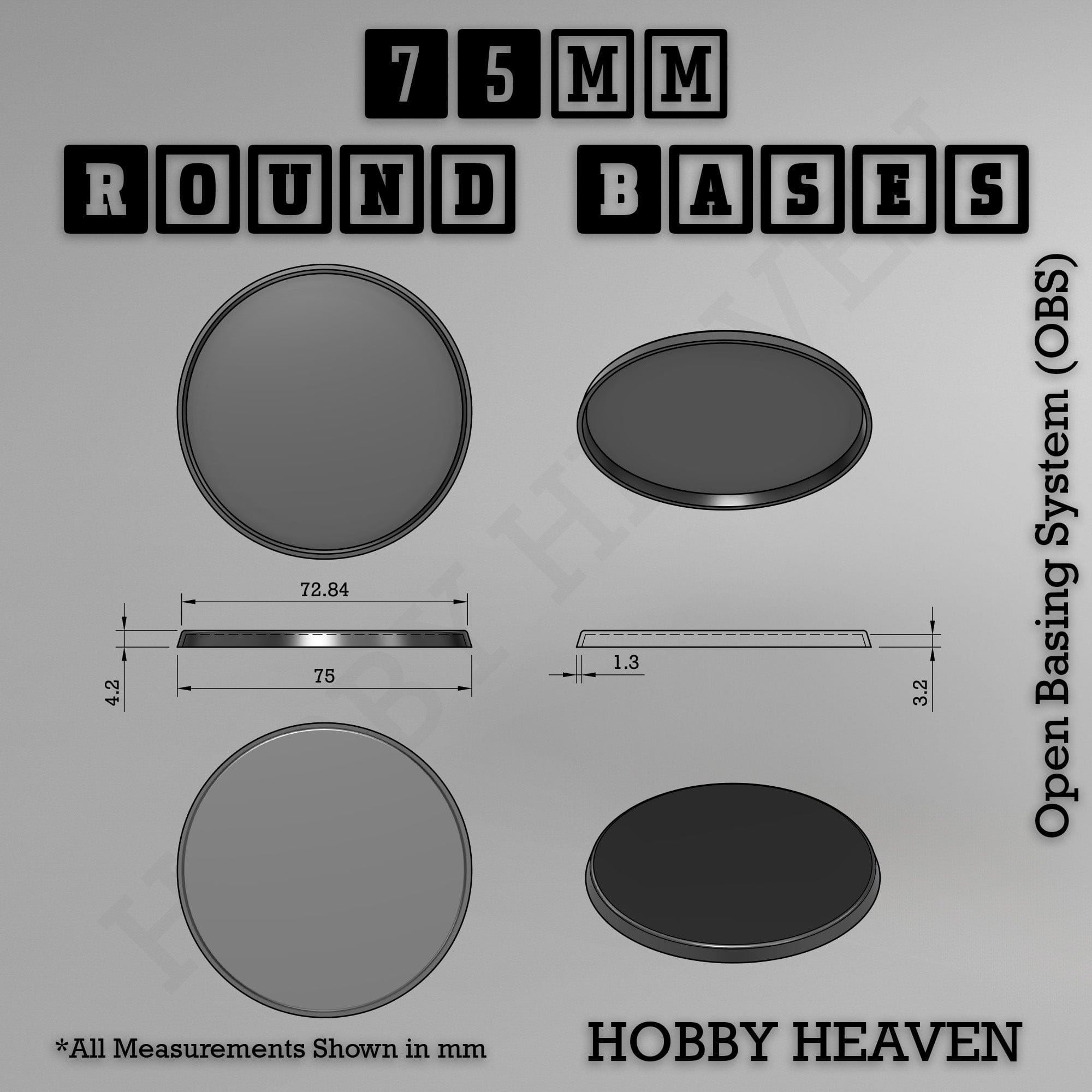 Base 75mm Round Textured Bases 3d Printed