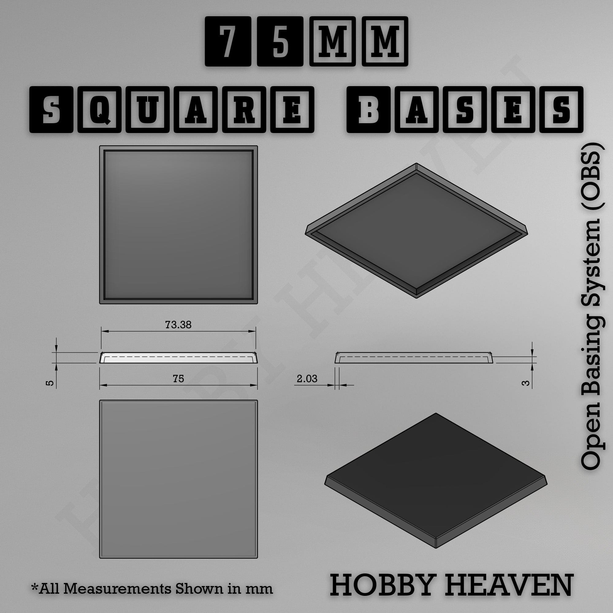 Base 75mm Square Textured Bases 3d Printed