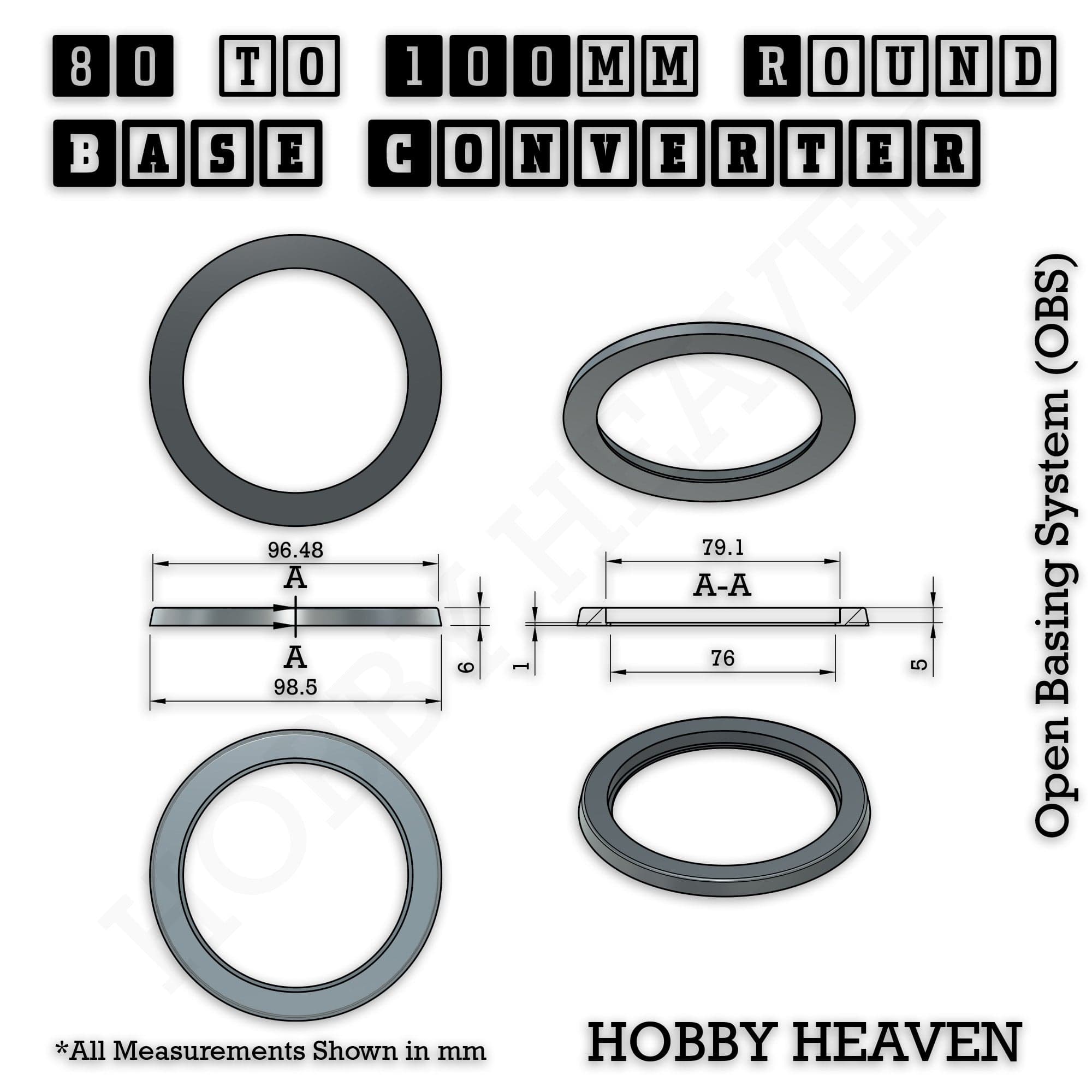 Base 80 to 100mm round bases Converters x1 pcs Round Bases Size Converters Round to Round 3d Print Full Range