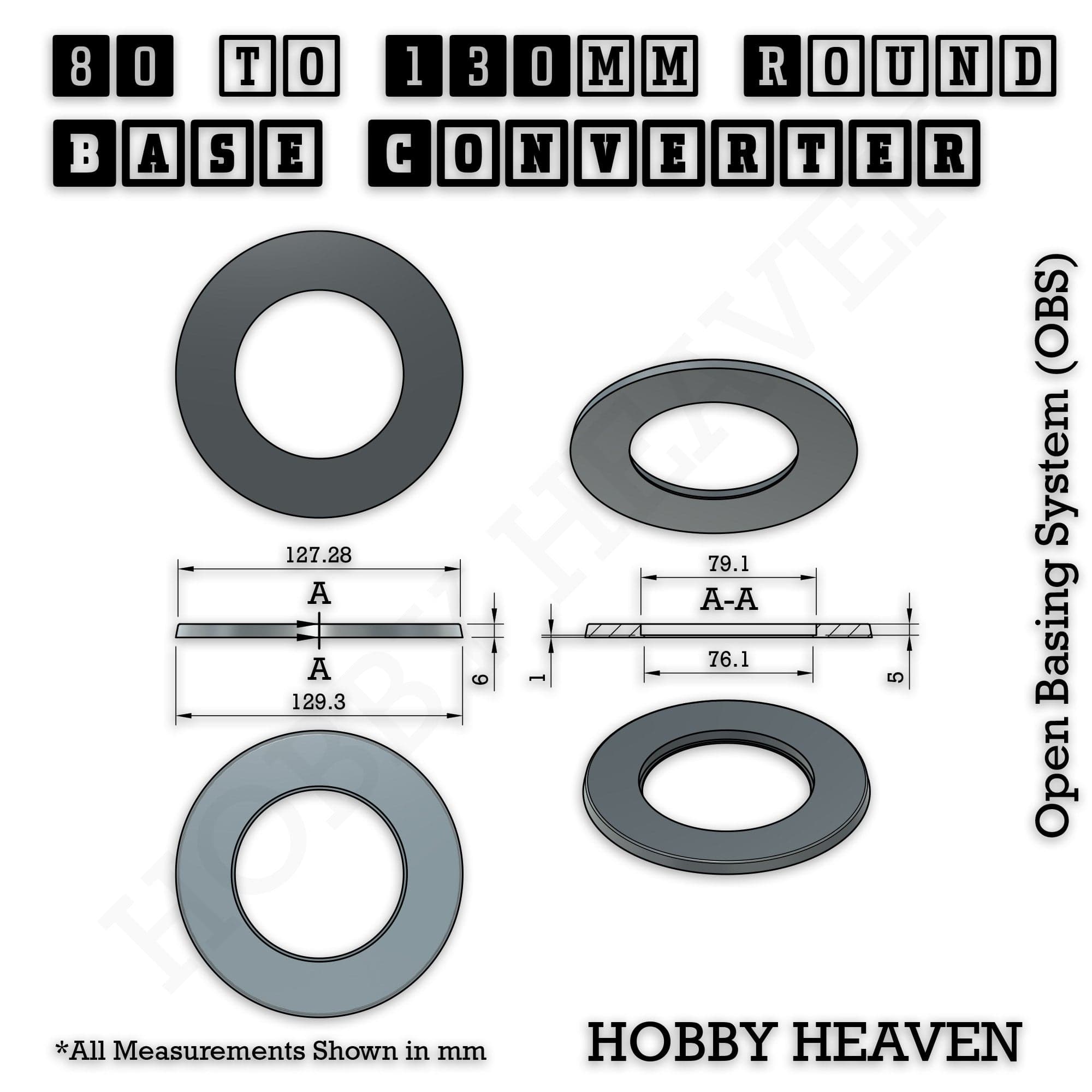 Base 80 to 130mm round bases Converters x1 pcs Round Bases Size Converters Round to Round 3d Print Full Range