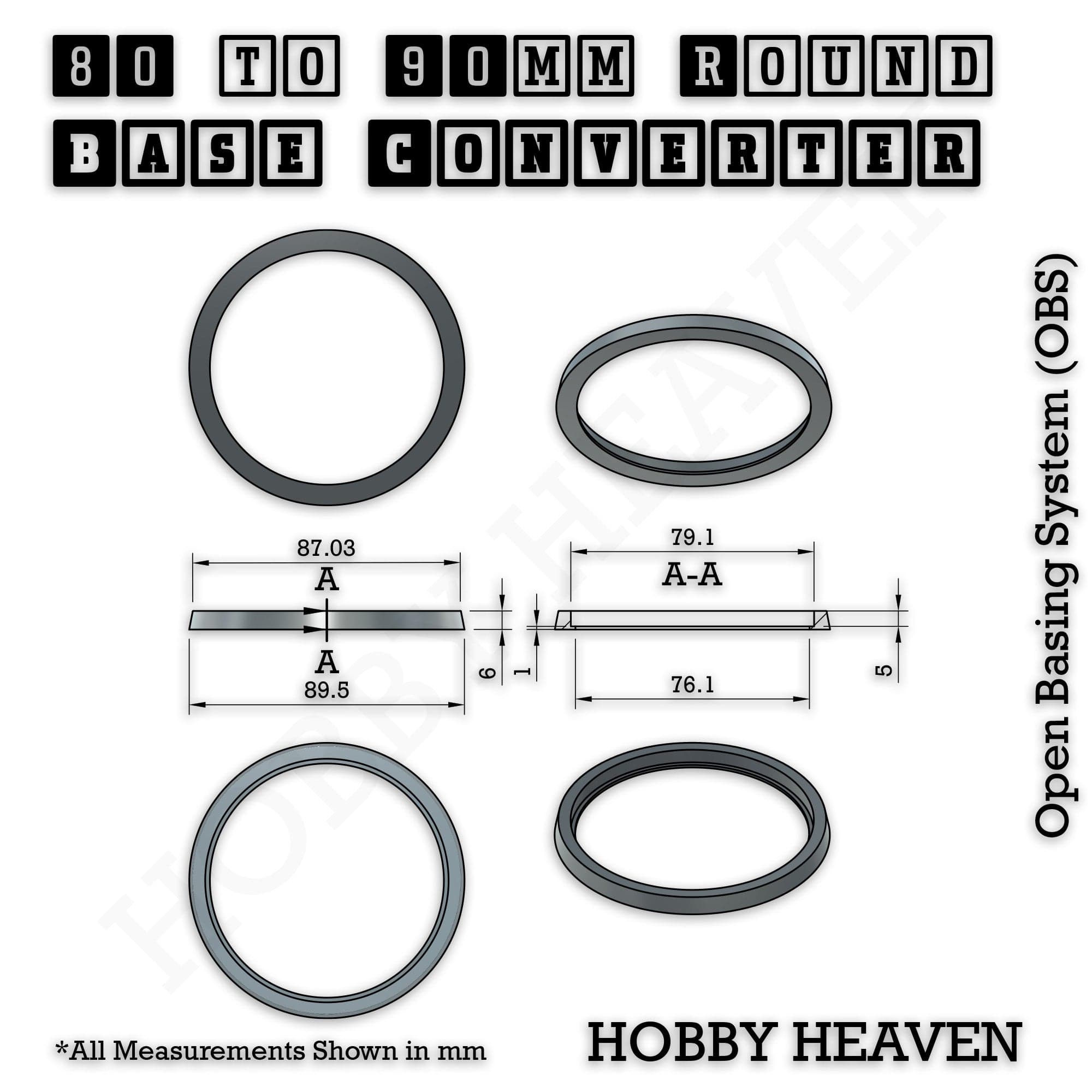 Base 80 to 90mm round bases Converters x1 pcs Round Bases Size Converters Round to Round 3d Print Full Range