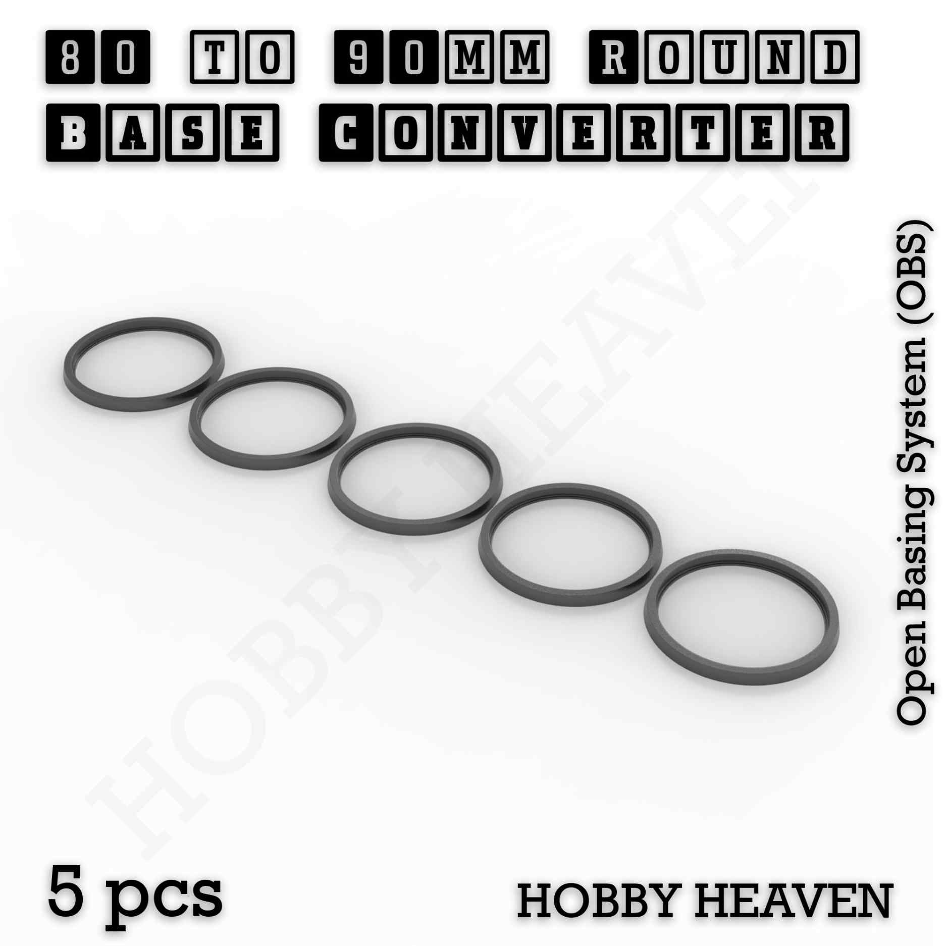 Base 80 to 90mm round bases Converters x5 pcs Round Bases Size Converters Round to Round 3d Print Full Range
