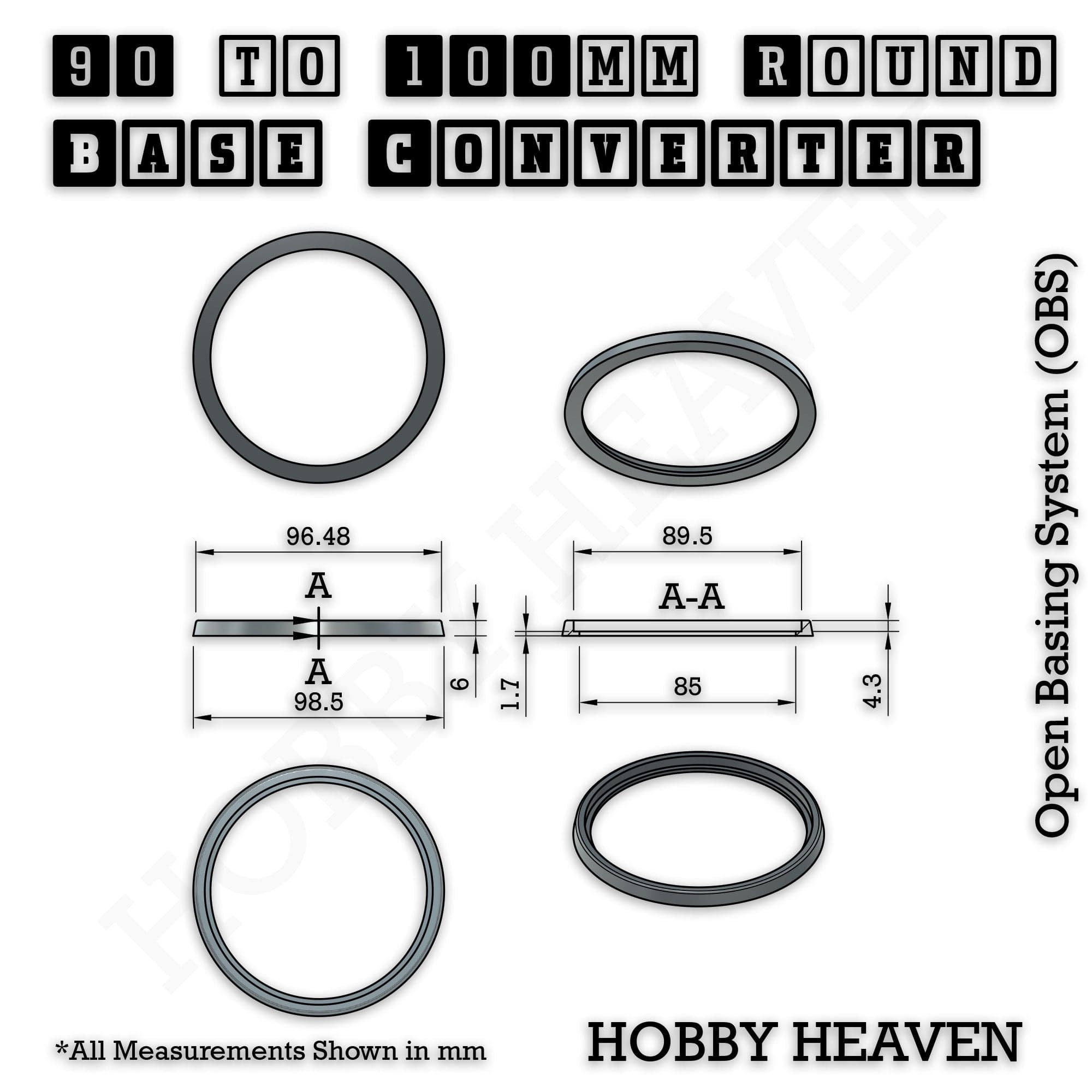 Base 90 to 100mm round bases Converters x1 pcs Round Bases Size Converters Round to Round 3d Print Full Range