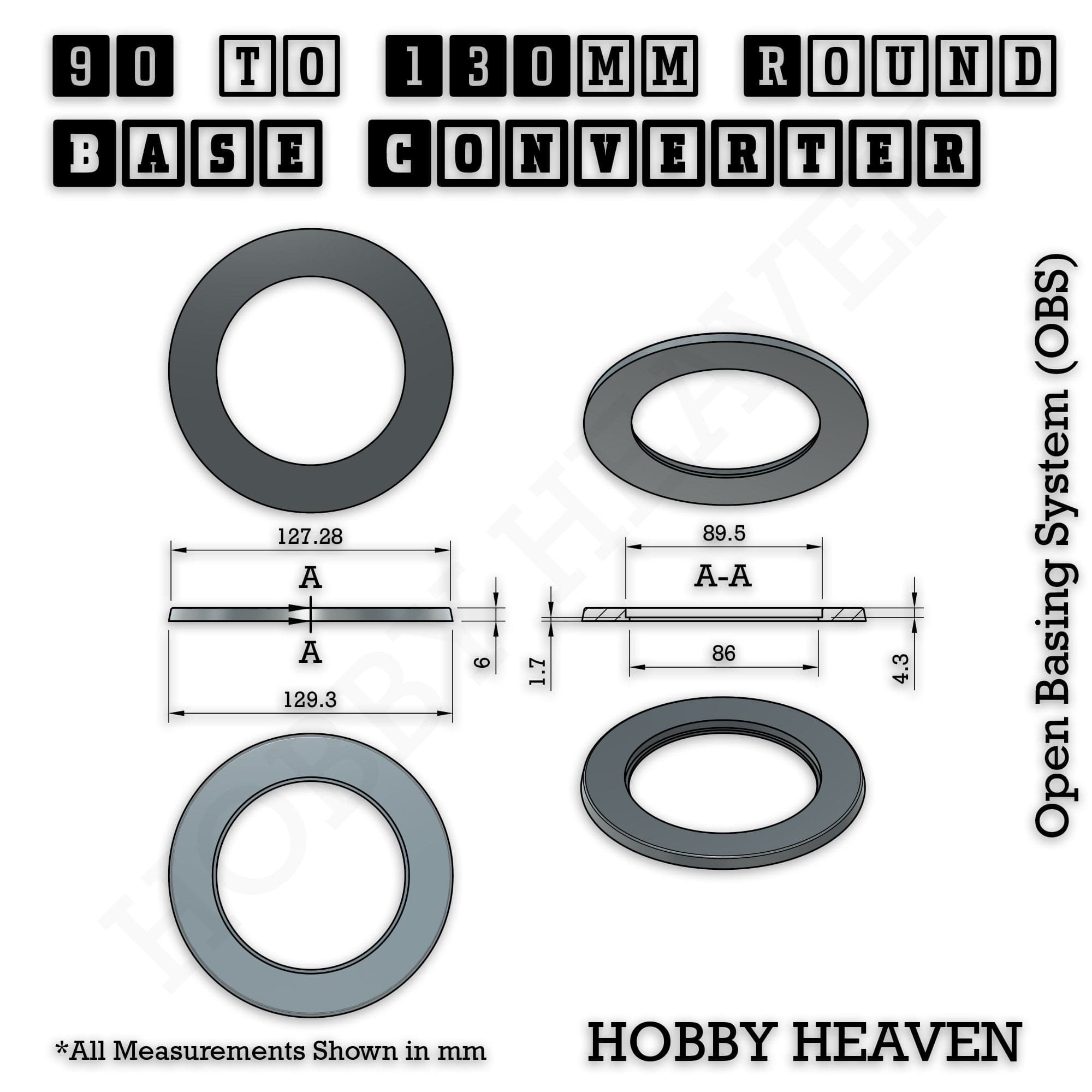 Base 90 to 130mm round bases Converters x1 pcs Round Bases Size Converters Round to Round 3d Print Full Range