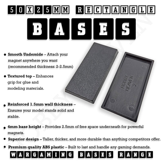Base 50x25mm Rectangular Plain Plastic Bases