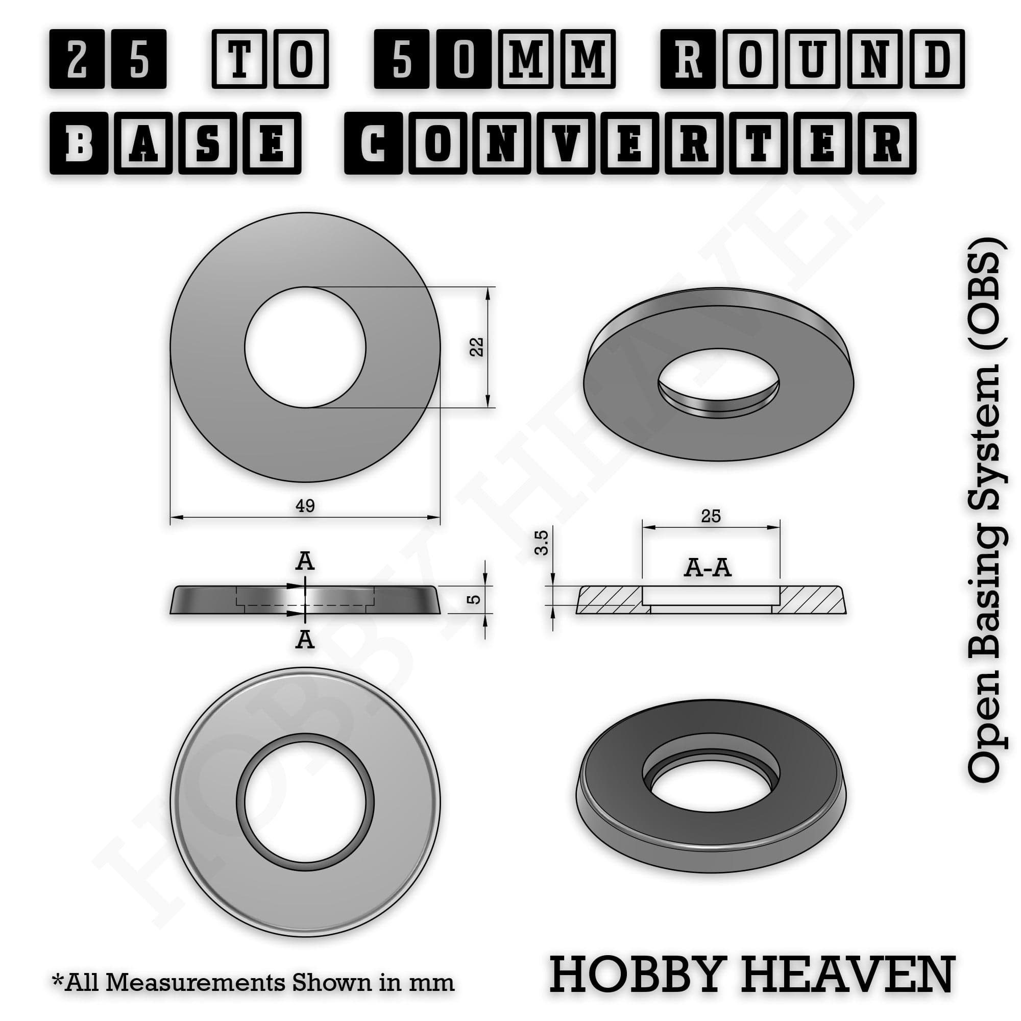 Base Round Bases Size Converters Round to Round 3d Print Full Range