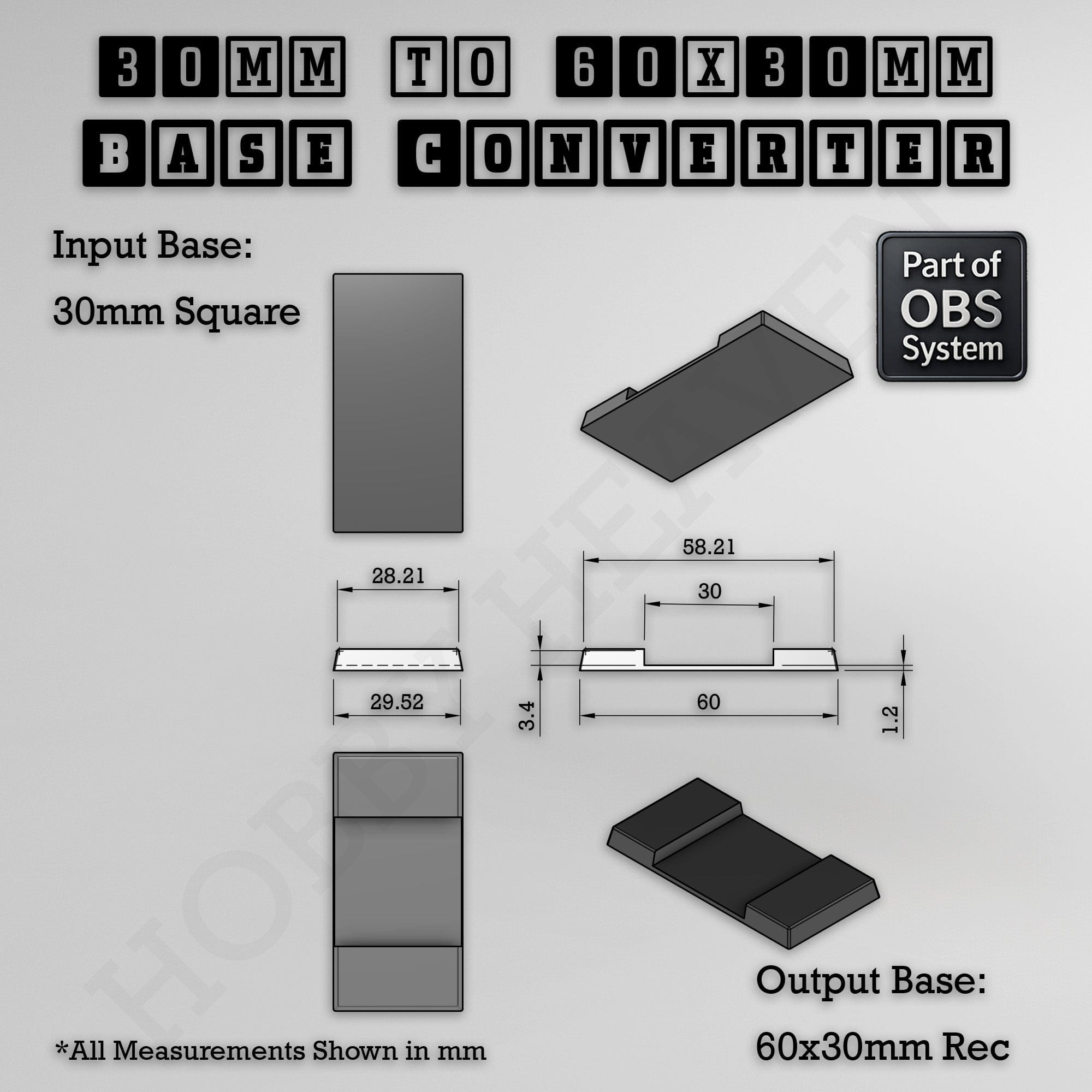 Base Square to Rectangle Bases Size Converters 3d Print Full Range