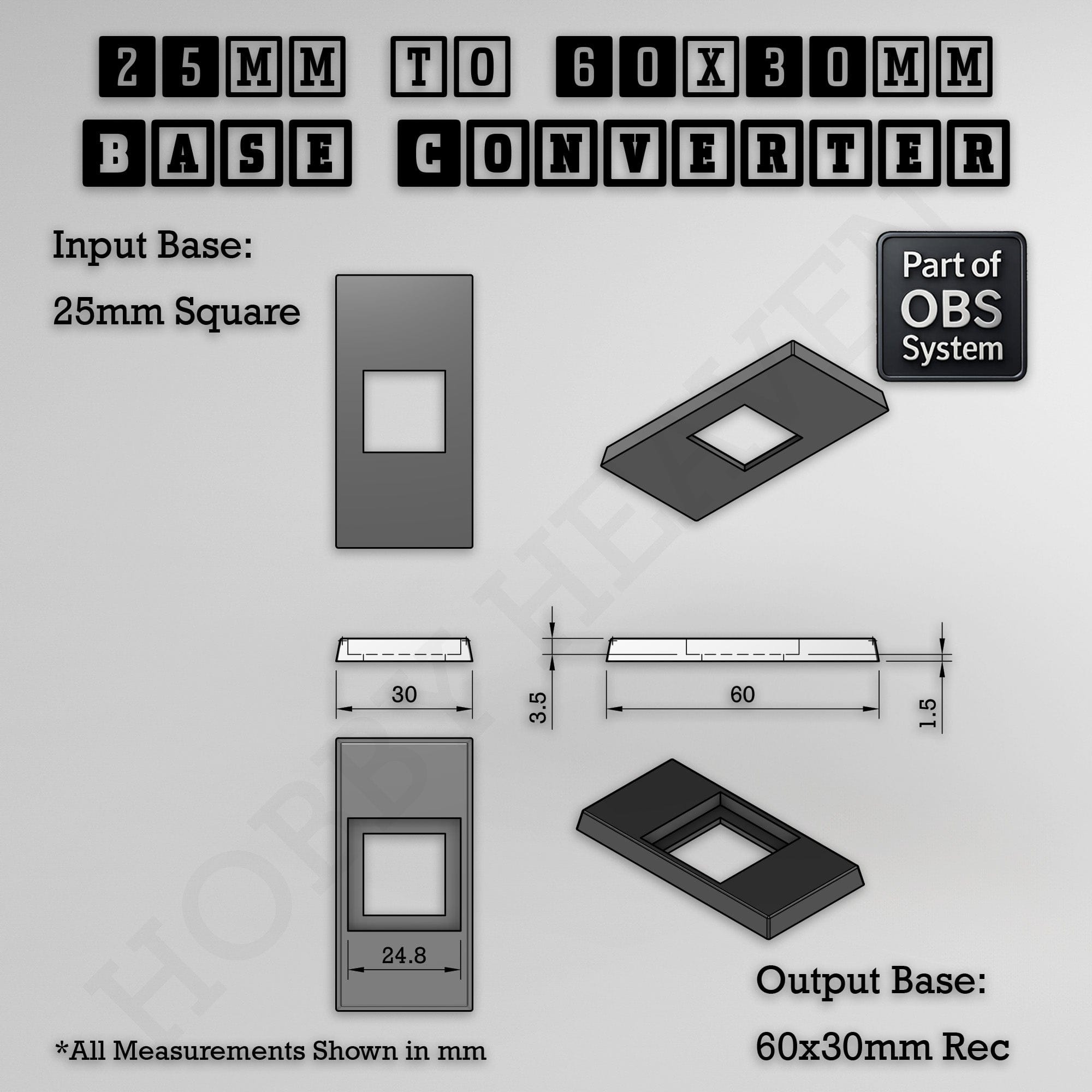 Base Square to Rectangle Bases Size Converters 3d Print Full Range