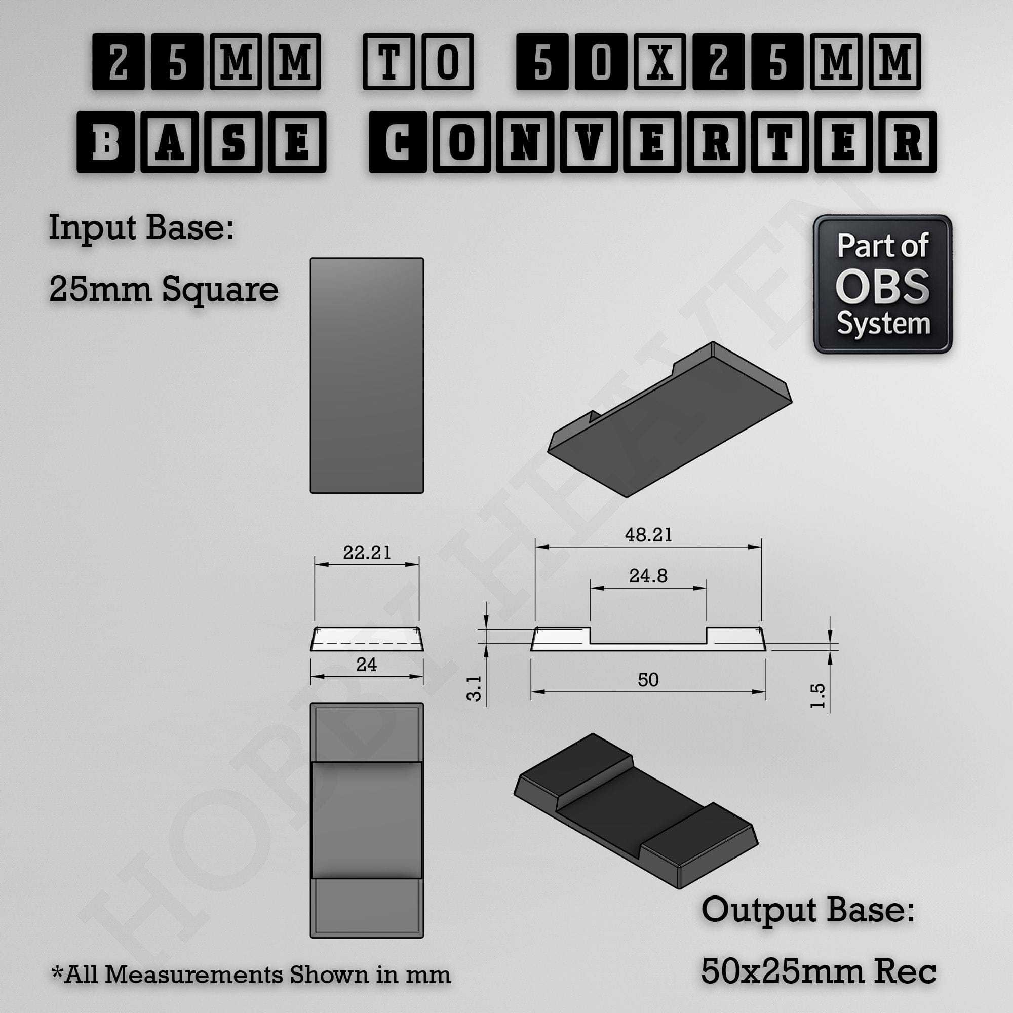 Base Square to Rectangle Bases Size Converters 3d Print Full Range