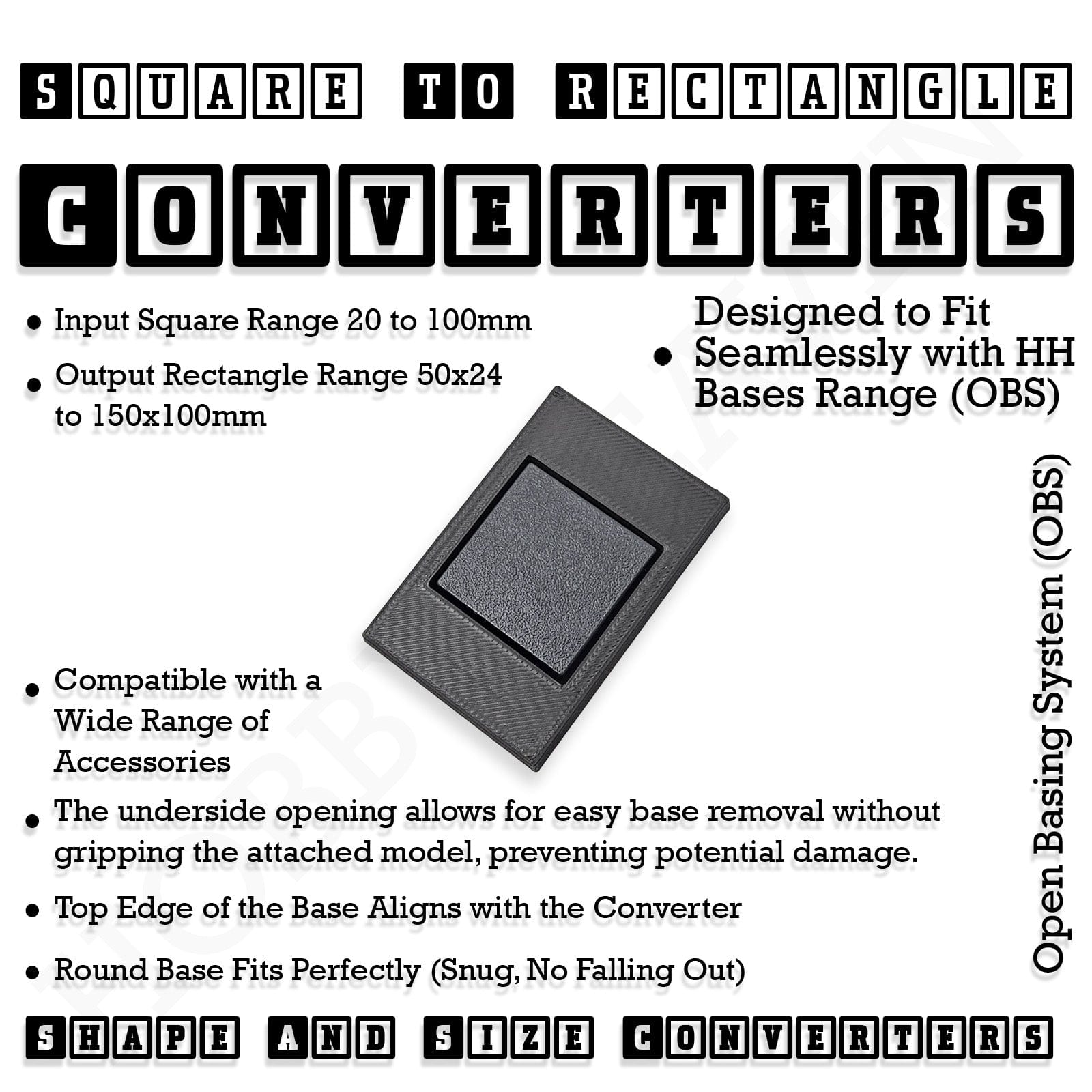 Base Square to Rectangle Bases Size Converters 3d Print Full Range