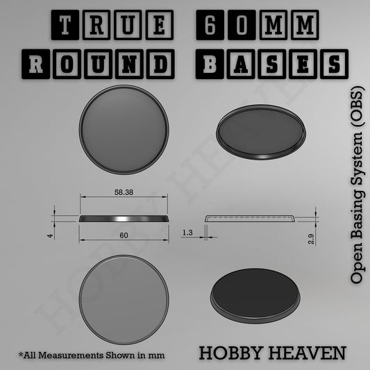 Base 'True' 60mm Round Textured Bases 3d Printed