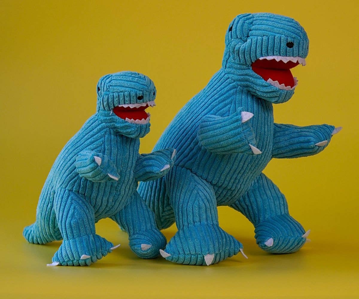 Best Years Ltd Plushie Small Corduroy T Rex Dinosaur Soft Toy Teddy in Ice Blue