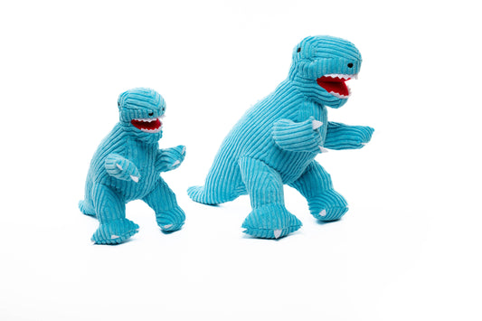 Best Years Ltd Plushie Small Corduroy T Rex Dinosaur Soft Toy Teddy in Ice Blue