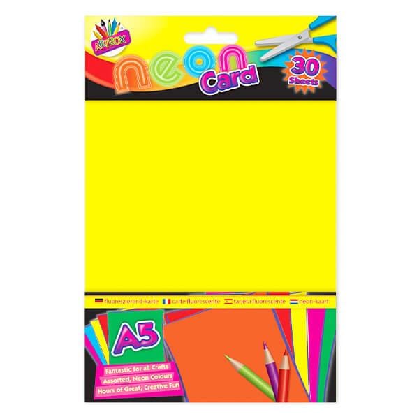Arts & Crafts > Paper & Craft Materials > Paper > Card Paper Children's Pack of 30 A5 Fluorescent Neon Craft Card Sheets 5013922068763