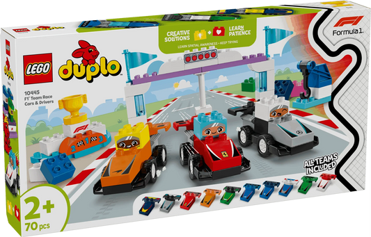 Curious Minds Toys & Games > Toys > Construction Toys > Interlocking Blocks > LEGO > LEGO Duplo Lego Duplo 10445 F1 Team Race Cars & Drivers for Toddlers Ages 2 & Up