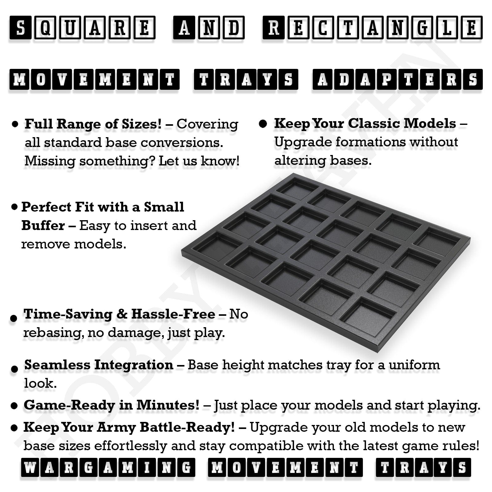 Movement Tray Square and Rectangle Movement Trays Adapters for Tabletop Games
