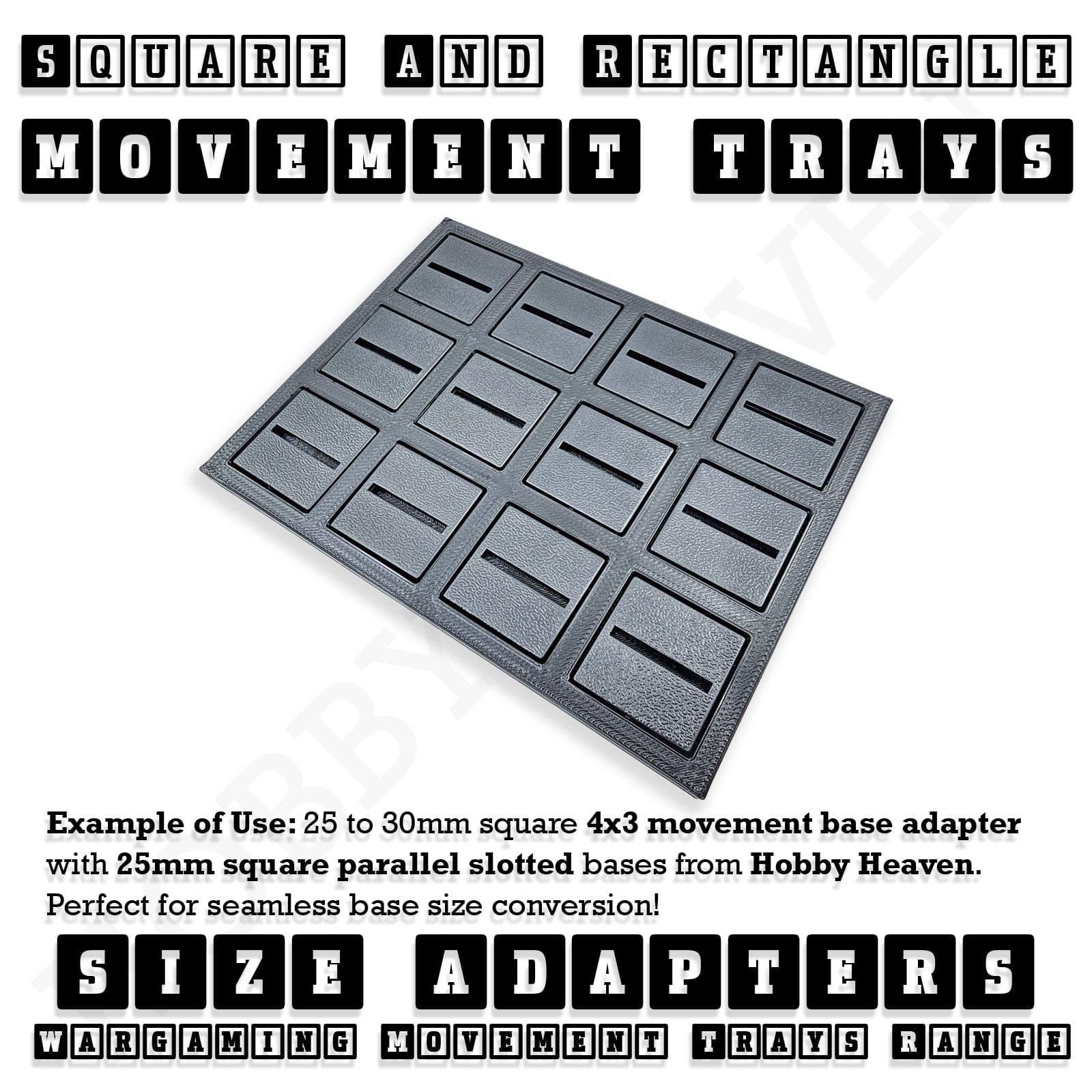 Movement Tray Square and Rectangle Movement Trays Adapters for Tabletop Games