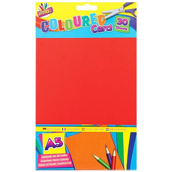 Arts & Crafts > Paper & Craft Materials > Paper > Card Paper Children's Pack of 30 A5 Assorted Colour Craft Card Sheets 5013922068794