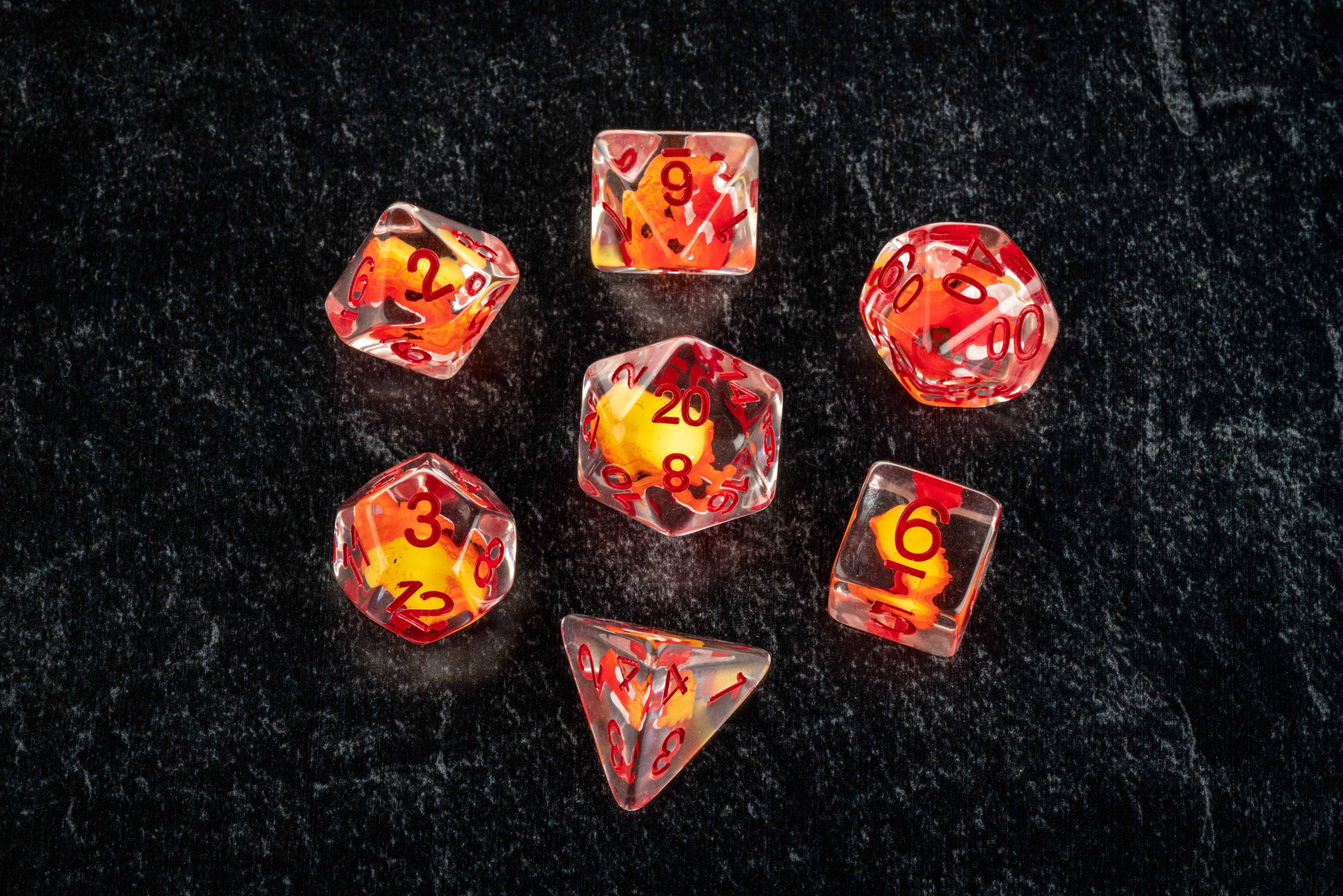 FanRoll by Metallic Dice Games Dice Dragon Storm Inclusion Resin Dice Set: Red Dragon
