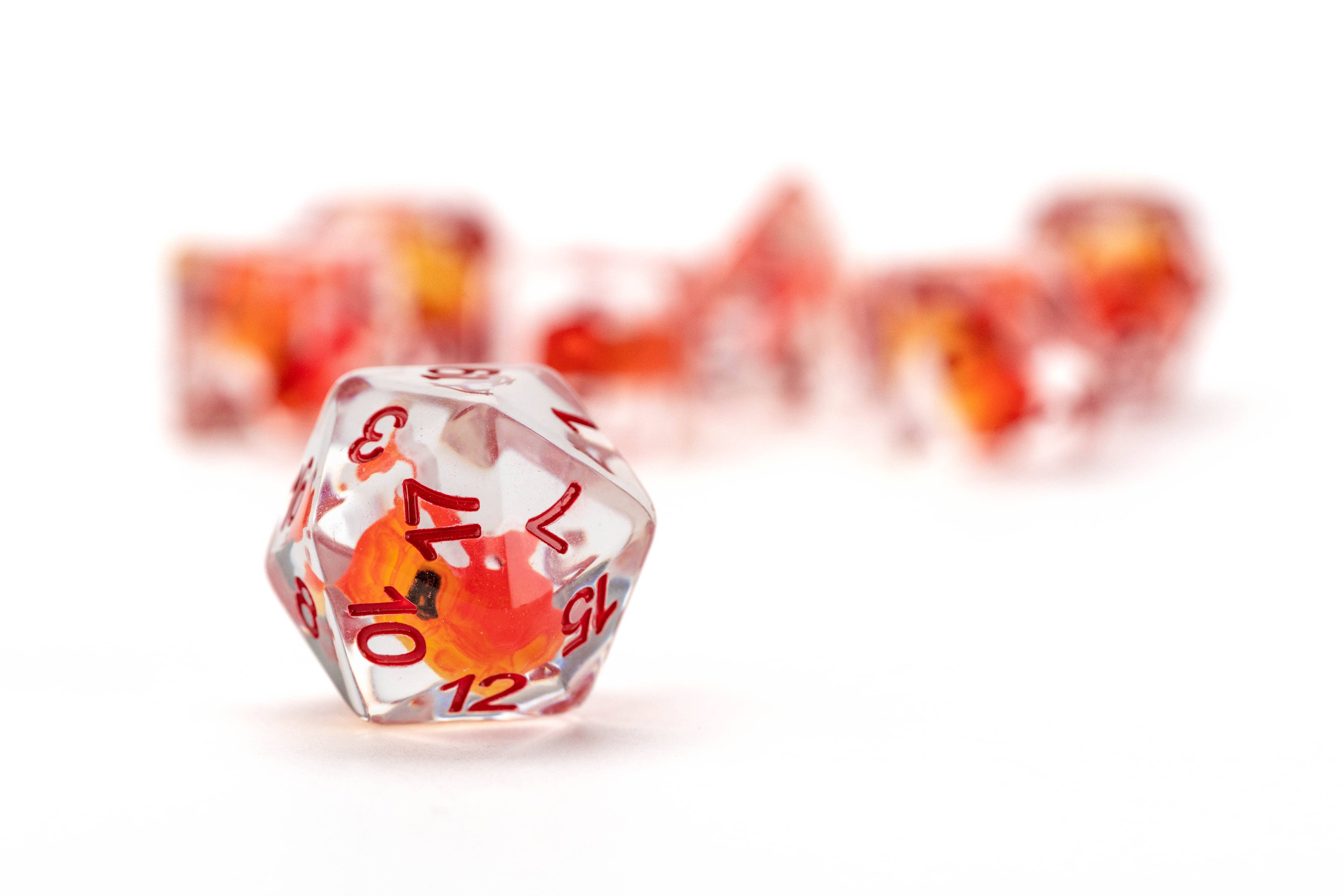 FanRoll by Metallic Dice Games Dice Dragon Storm Inclusion Resin Dice Set: Red Dragon