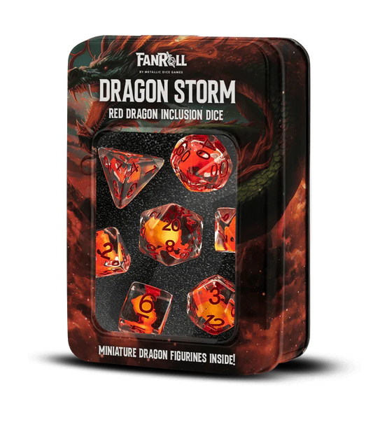 FanRoll by Metallic Dice Games Dice Dragon Storm Inclusion Resin Dice Set: Red Dragon