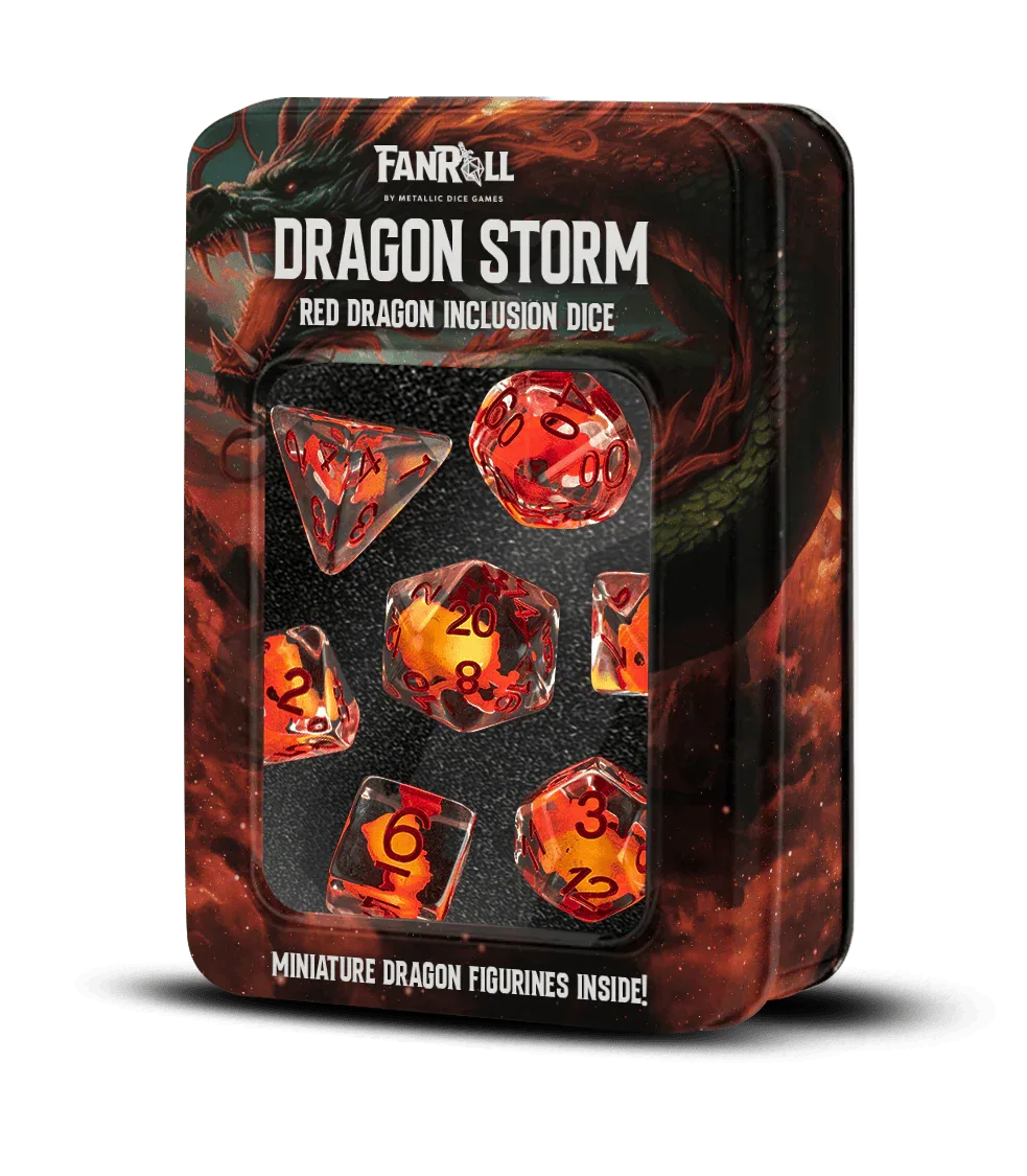 FanRoll by Metallic Dice Games Dice Dragon Storm Inclusion Resin Dice Set: Red Dragon