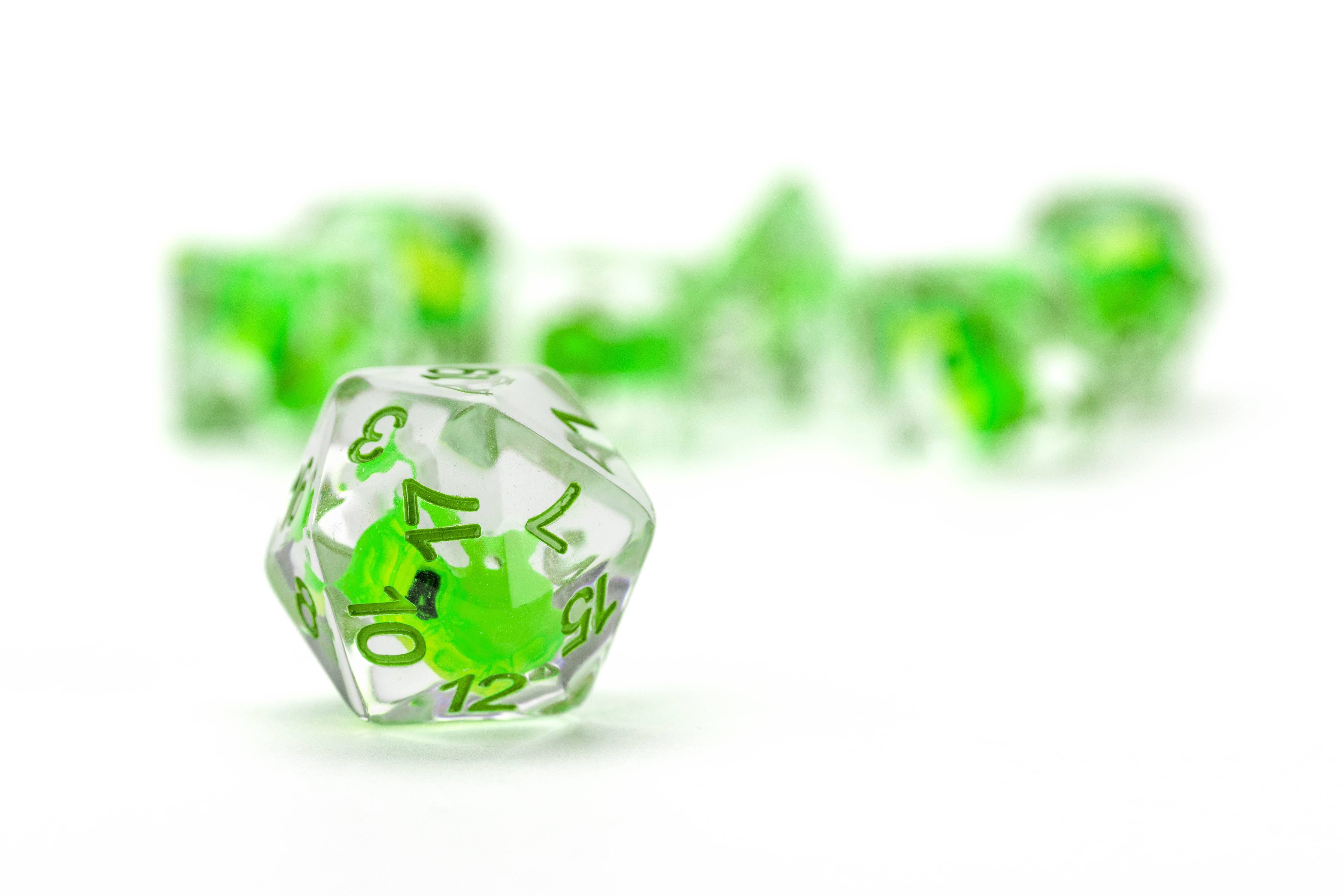FanRoll by Metallic Dice Games Dragon Storm Inclusion Resin Dice Set: Green Dragon