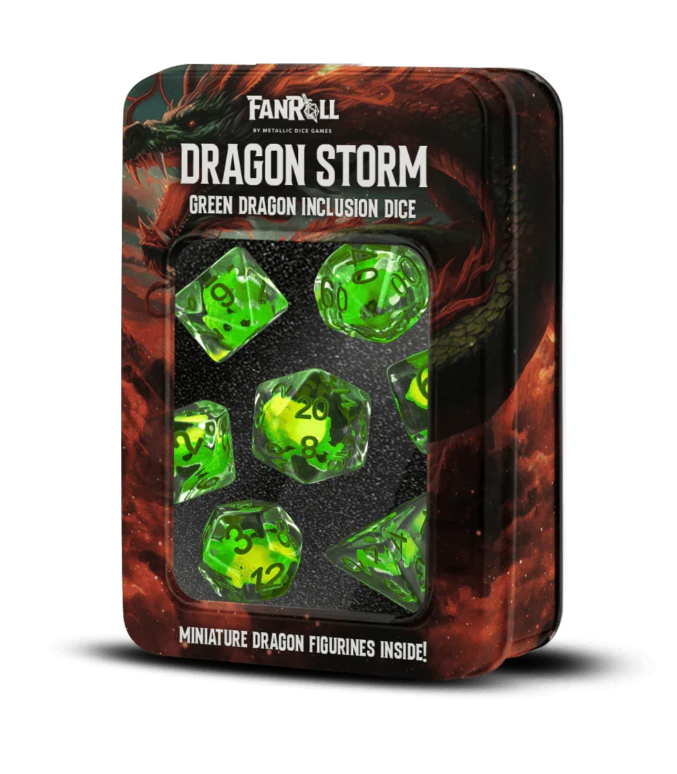 FanRoll by Metallic Dice Games Dragon Storm Inclusion Resin Dice Set: Green Dragon