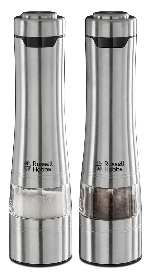 GameRaid Russell Hobbs Electric Salt and Pepper Mill Set, Adjustable Mill - Brushed Steel 23460-56