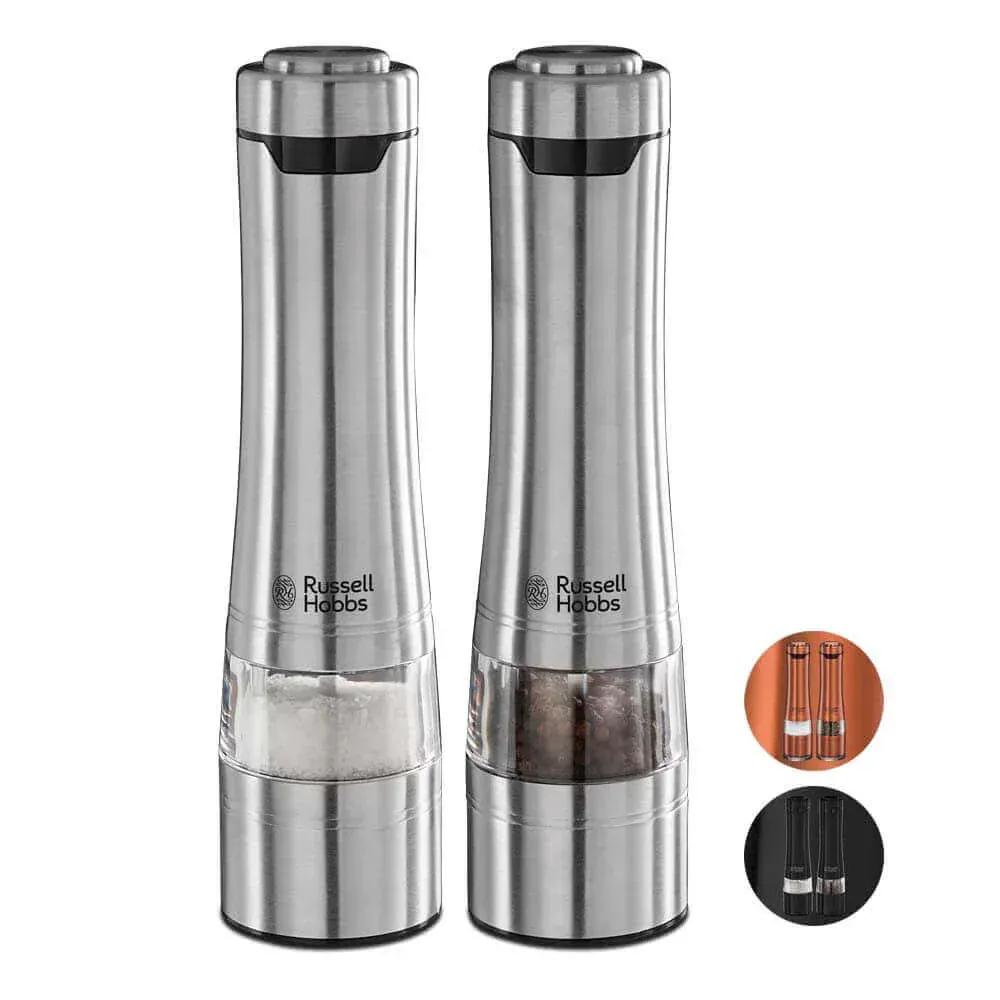 GameRaid Russell Hobbs Electric Salt and Pepper Mill Set, Adjustable Mill - Brushed Steel 23460-56