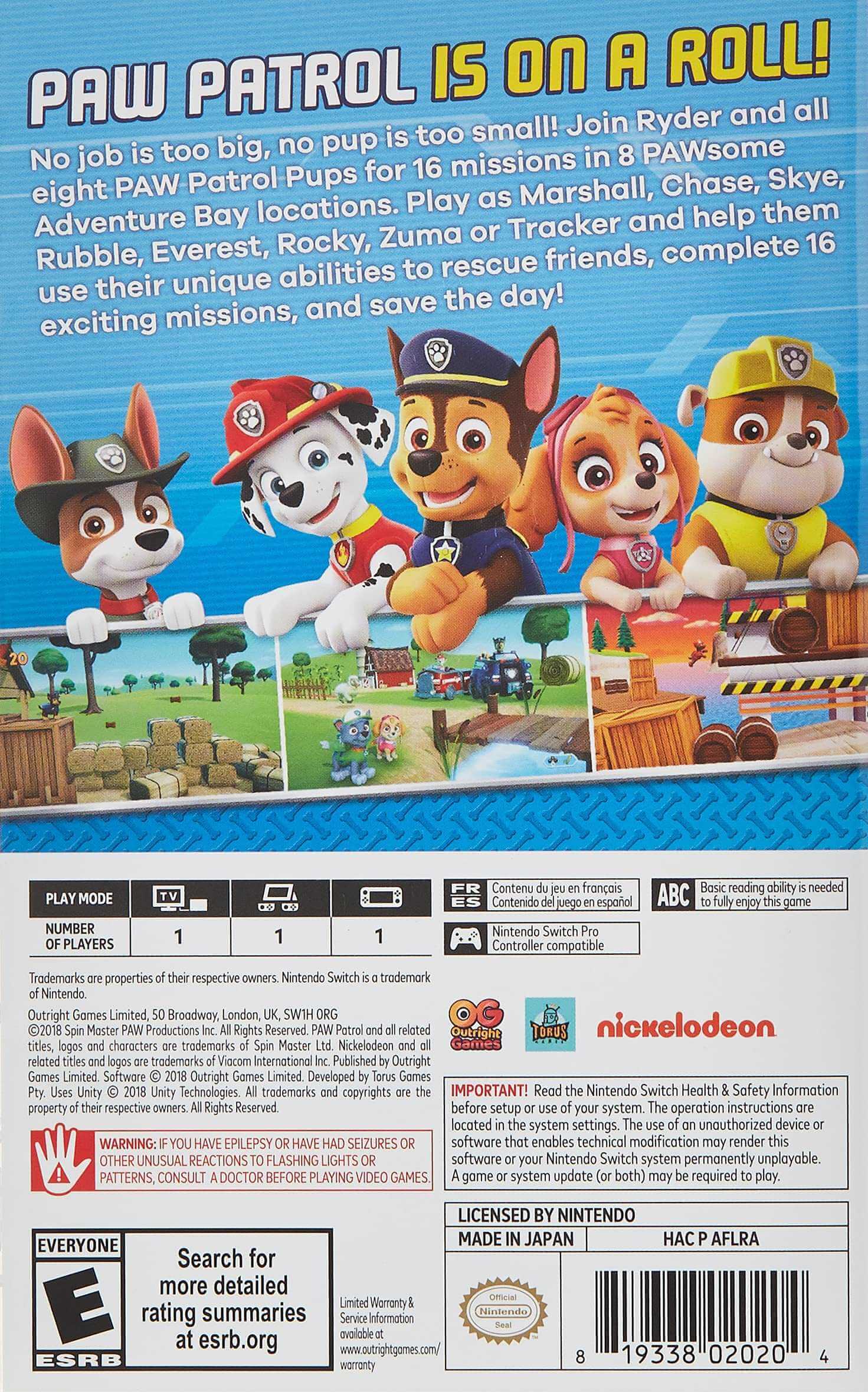 GameRaid Video Game Paw Patrol Nintendo Switch