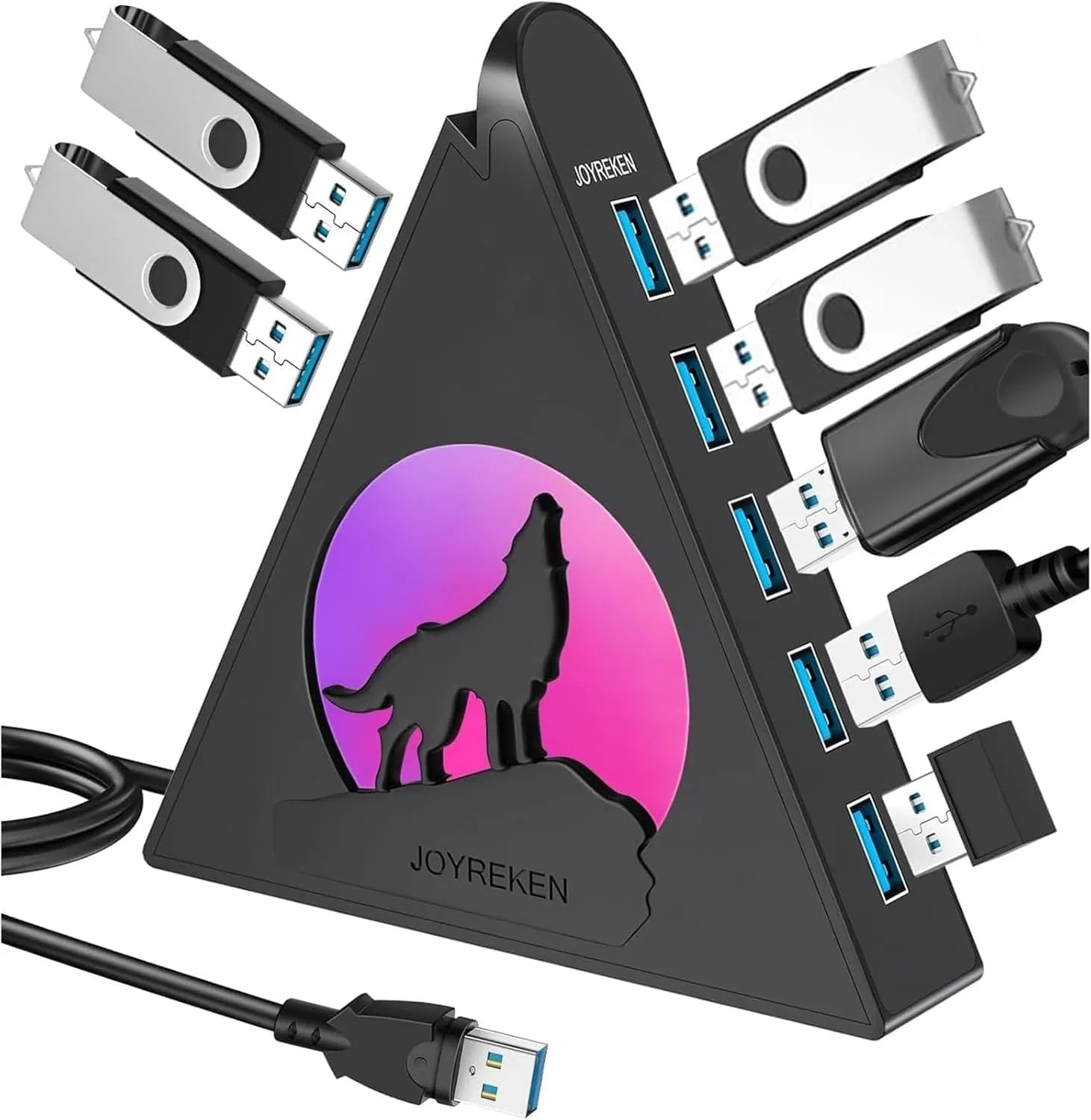 Jolof Store 7 Port USB Hub, JoyReken USB 3.0 Hub with 2 FT Long Cable, Vertical USB Exrension Hub for Laptop, MacBook, Xbox, PS4/5, Flash Drive, XPS, PC, Flash