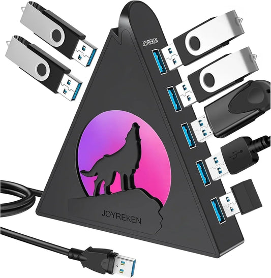Jolof Store 7 Port USB Hub, JoyReken USB 3.0 Hub with 2 FT Long Cable, Vertical USB Exrension Hub for Laptop, MacBook, Xbox, PS4/5, Flash Drive, XPS, PC, Flash