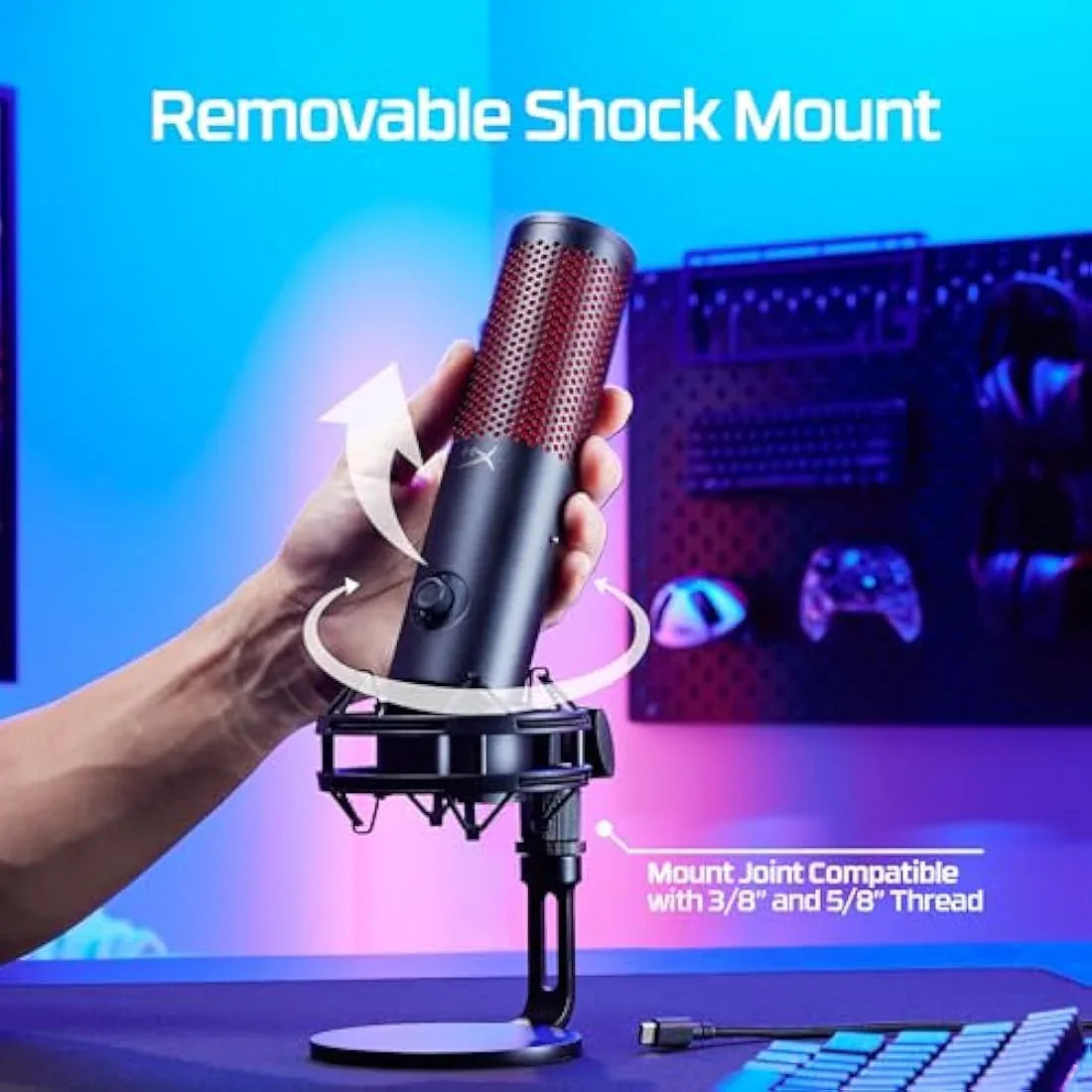 Jolof Store Computer Microphones HyperX Quadcast 2 USB Microphone for Gaming, Streaming and Podcasting | On-Board Controls | LED Lighting | Quick Release Shock Mount | Built-in Arm/Stand Mount | PC, Mac, PS5, PS4 | USB-C | Black