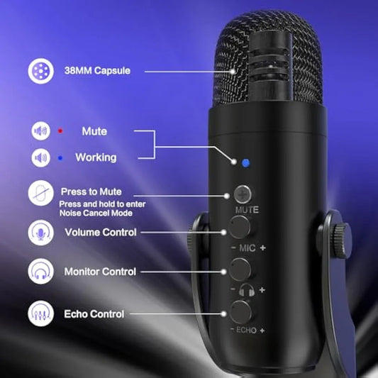 Jolof Store Condenser zealsound USB Microphone, PC Phone Podcast Mic, Condenser Gaming microphones for PS4&5, W/Quick Mute, Echo/Gain knob, Plug & Play for Streaming, Vocal Recording, ASMR, YouTube,Twitch on Mac Windows