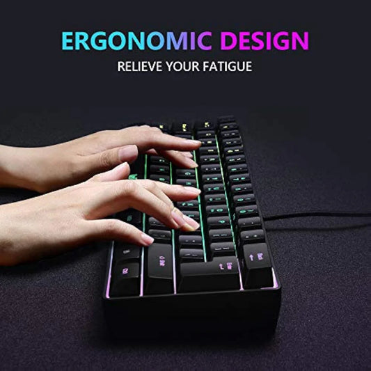 Jolof Store Keyboard & Mouse Combos RedThunder 60% RGB Gaming Keyboard and Mouse Combo, UK Layout Ultra Compact Backlit Mini Keyboard, Lightweight 7200 DPI Cellular Optical Mouse, Portable Wired Gaming Set for PC PS5 Xbox Gamers (Black)