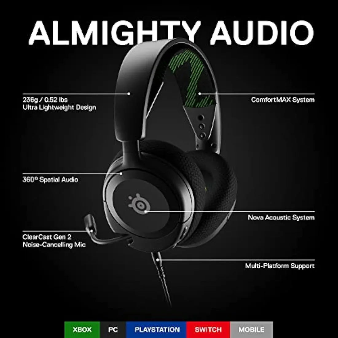 Jolof Store SteelSeries Arctis Nova 1X Xbox Series X/S Gaming Headset - Hi-Fi Drivers - 360° Spatial Audio - AirWeave Memory Foam Ear Cushions - Lightweight - Also compatible with PC, PS5, PS4 - Black