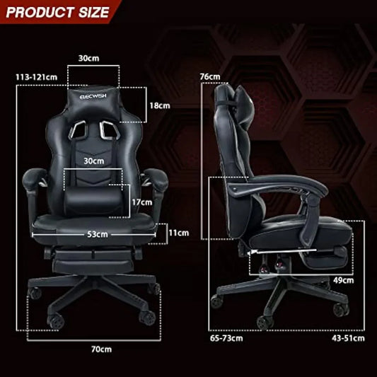 Jolof Store Video Game Chairs Fullwatt Racing Gaming Chair for adults with Footrest and Massage Lumbar Pillow, Swivel Height Adjustable Reclining PU Leather Video Game Chair, E-Sports Gaming Chair Big and Tall(Black)