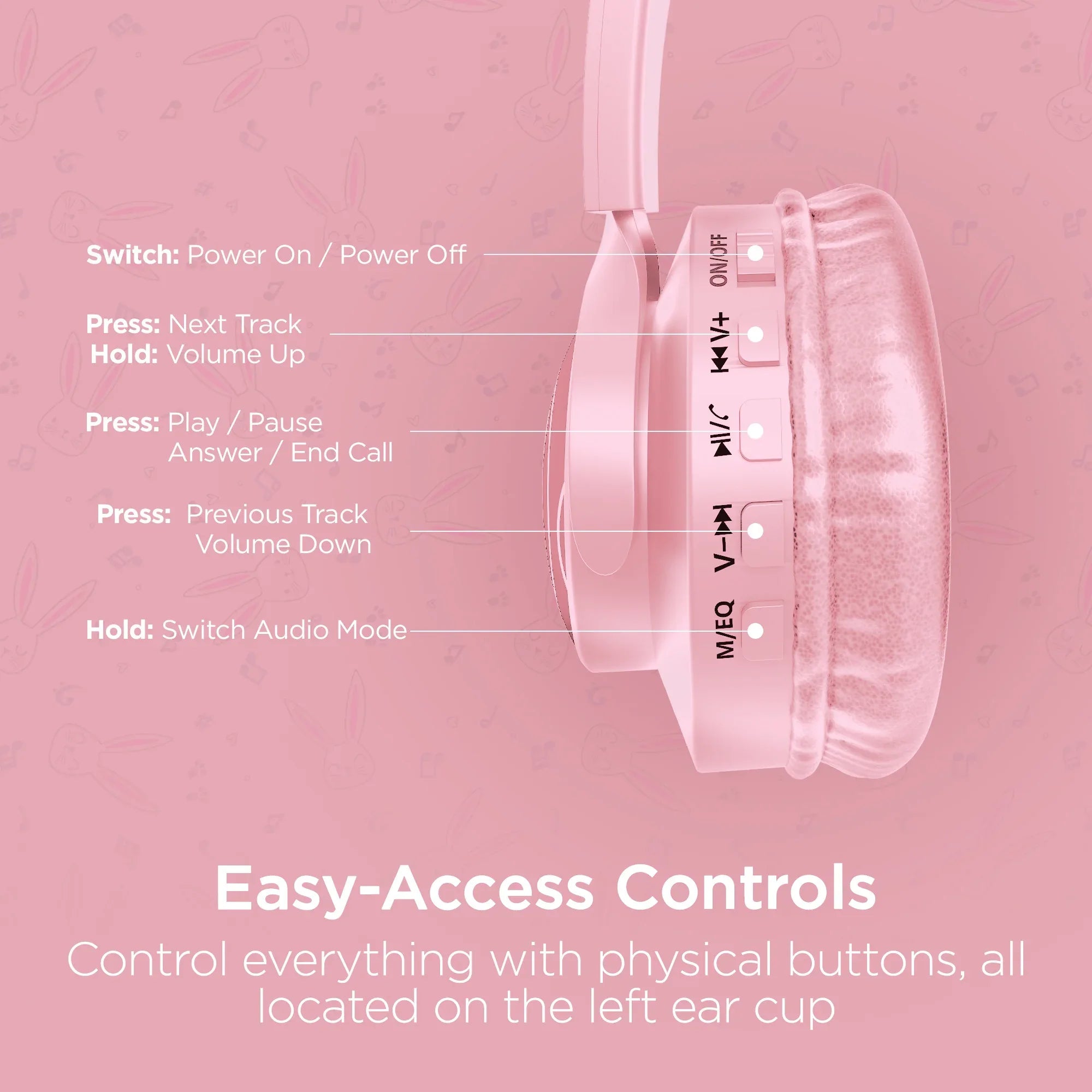 JupiterGear Home HyperGear Bunny Tracks Wireless Light-Up Headphones