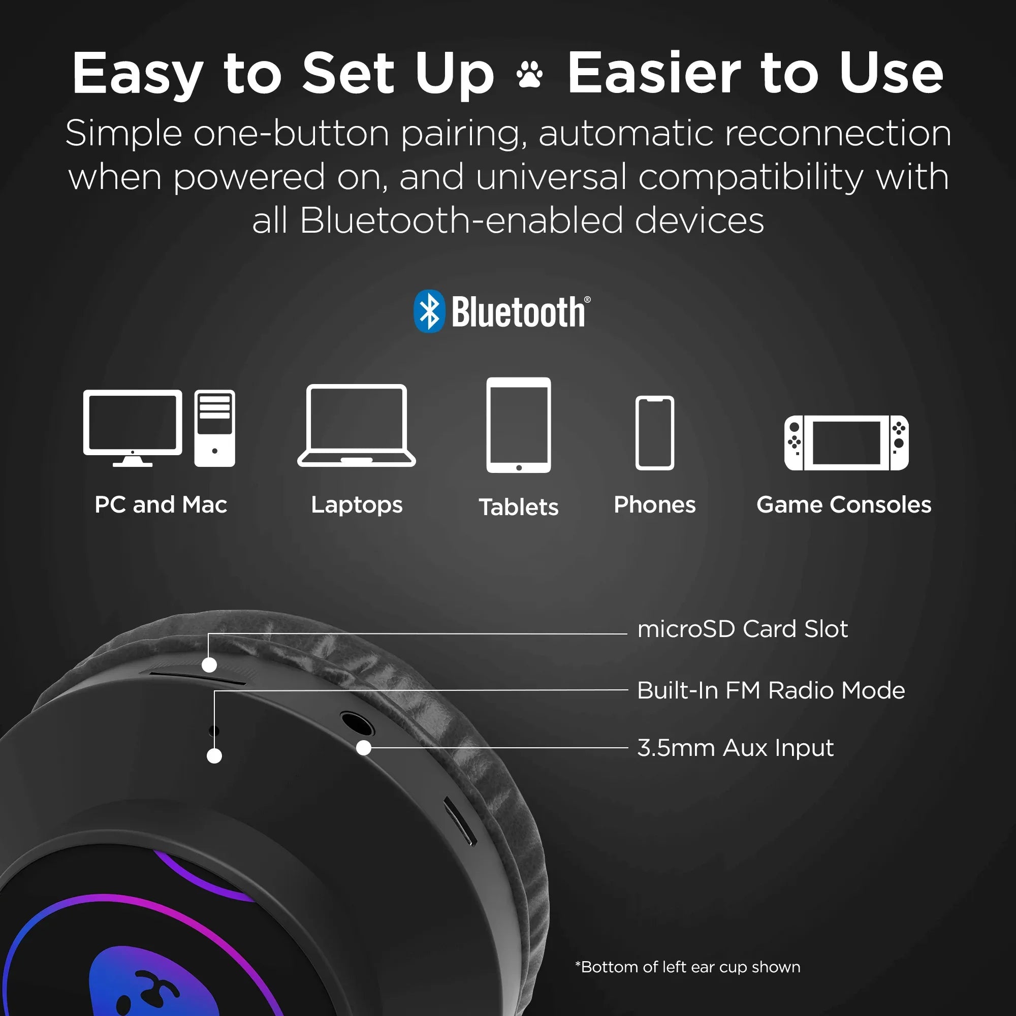JupiterGear Home HyperGear Bunny Tracks Wireless Light-Up Headphones