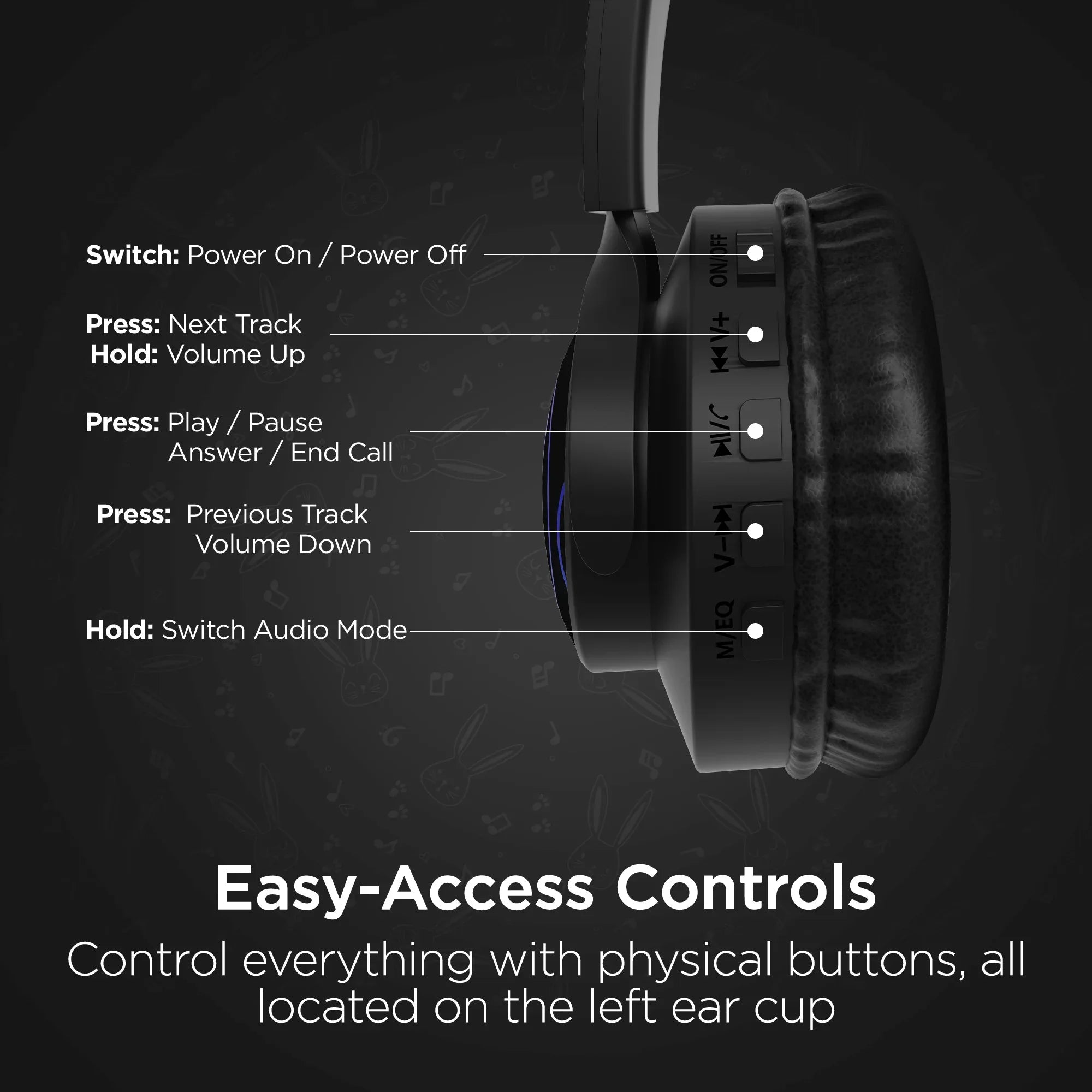 JupiterGear Home HyperGear Bunny Tracks Wireless Light-Up Headphones