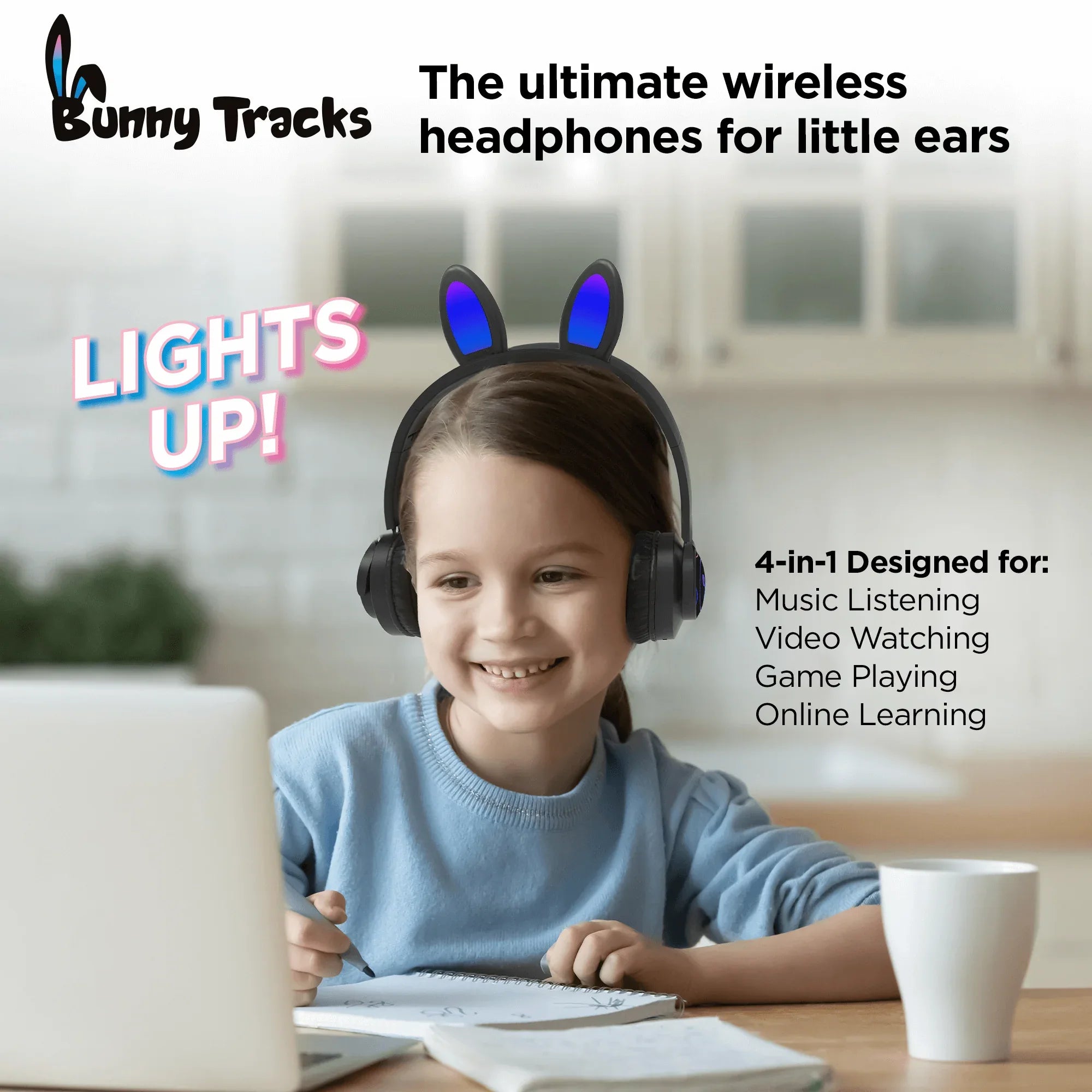 JupiterGear Home HyperGear Bunny Tracks Wireless Light-Up Headphones