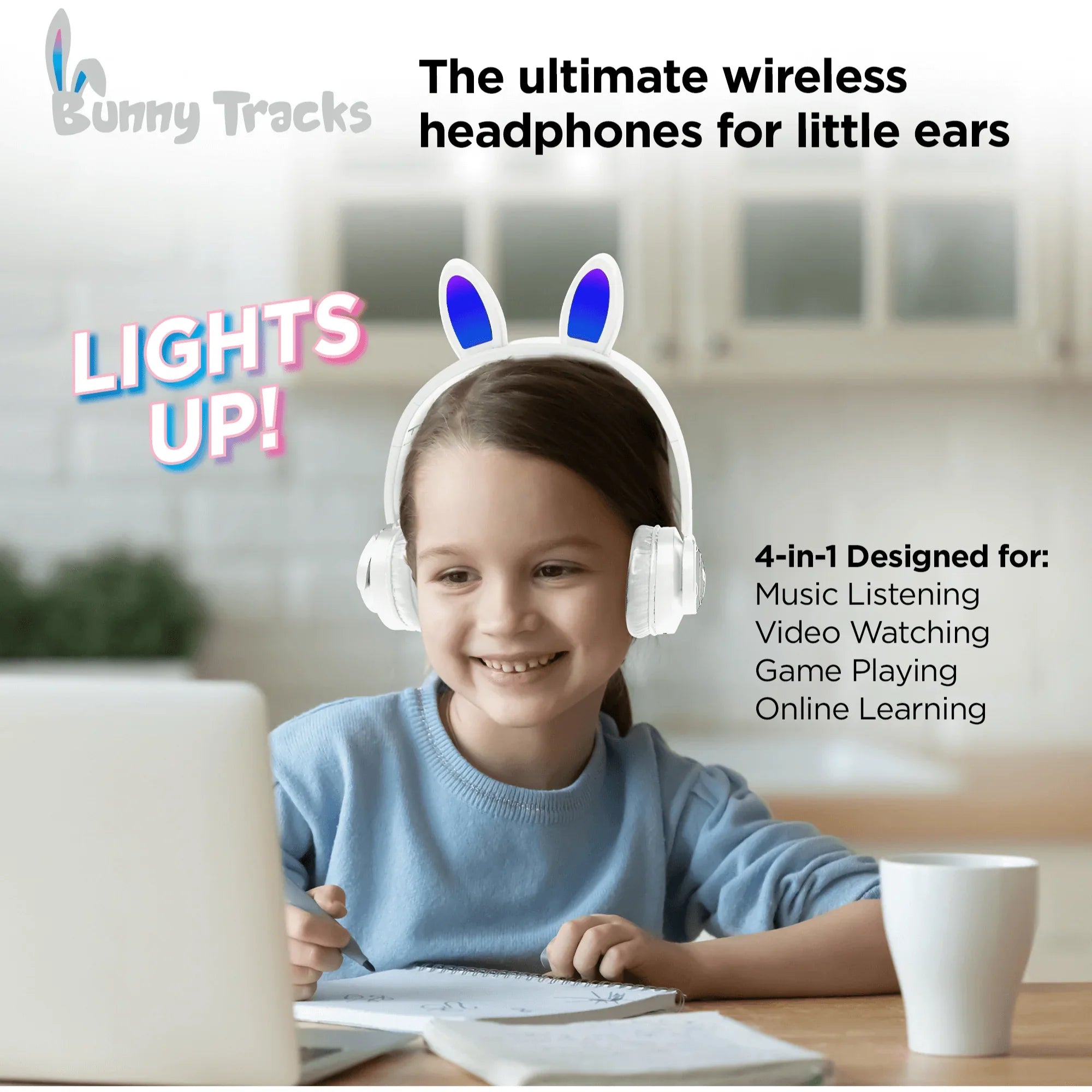 JupiterGear Home HyperGear Bunny Tracks Wireless Light-Up Headphones