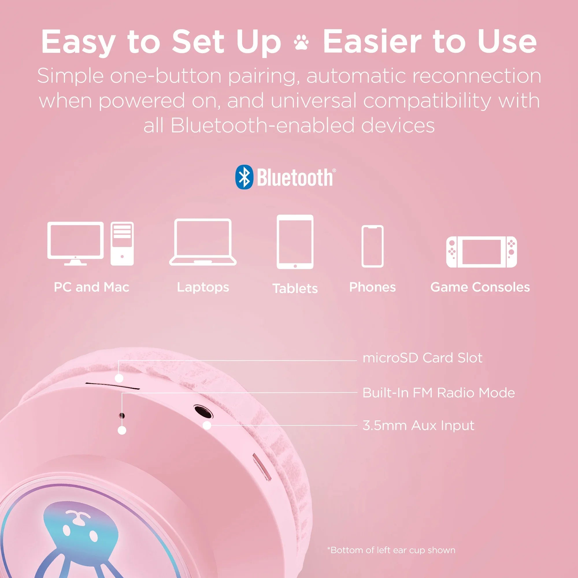 JupiterGear Home HyperGear Bunny Tracks Wireless Light-Up Headphones