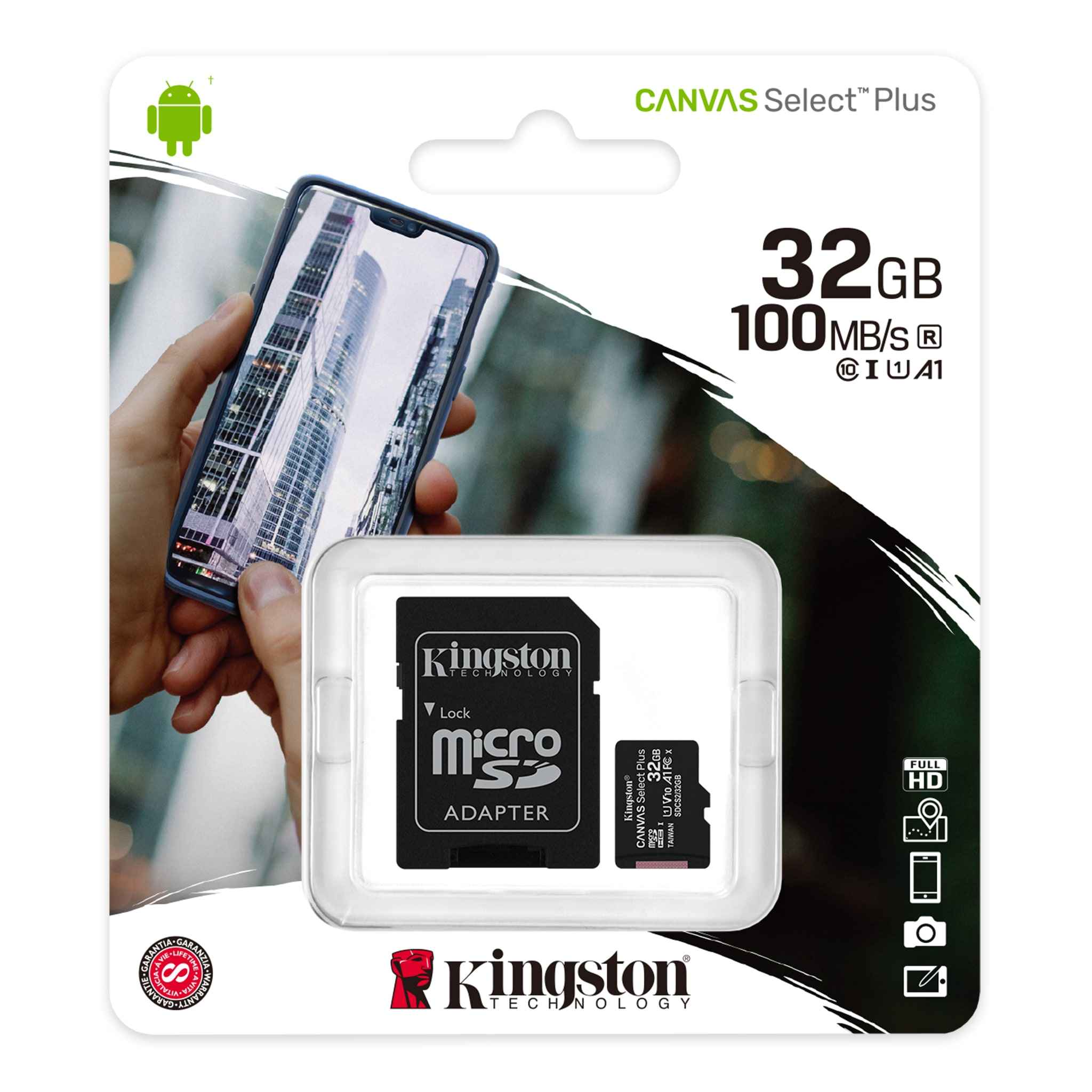 32 GB Kingston Canvas Select Plus Micro SD Card with SD Adapter, Class 10 up to 512 GB 0740617298680