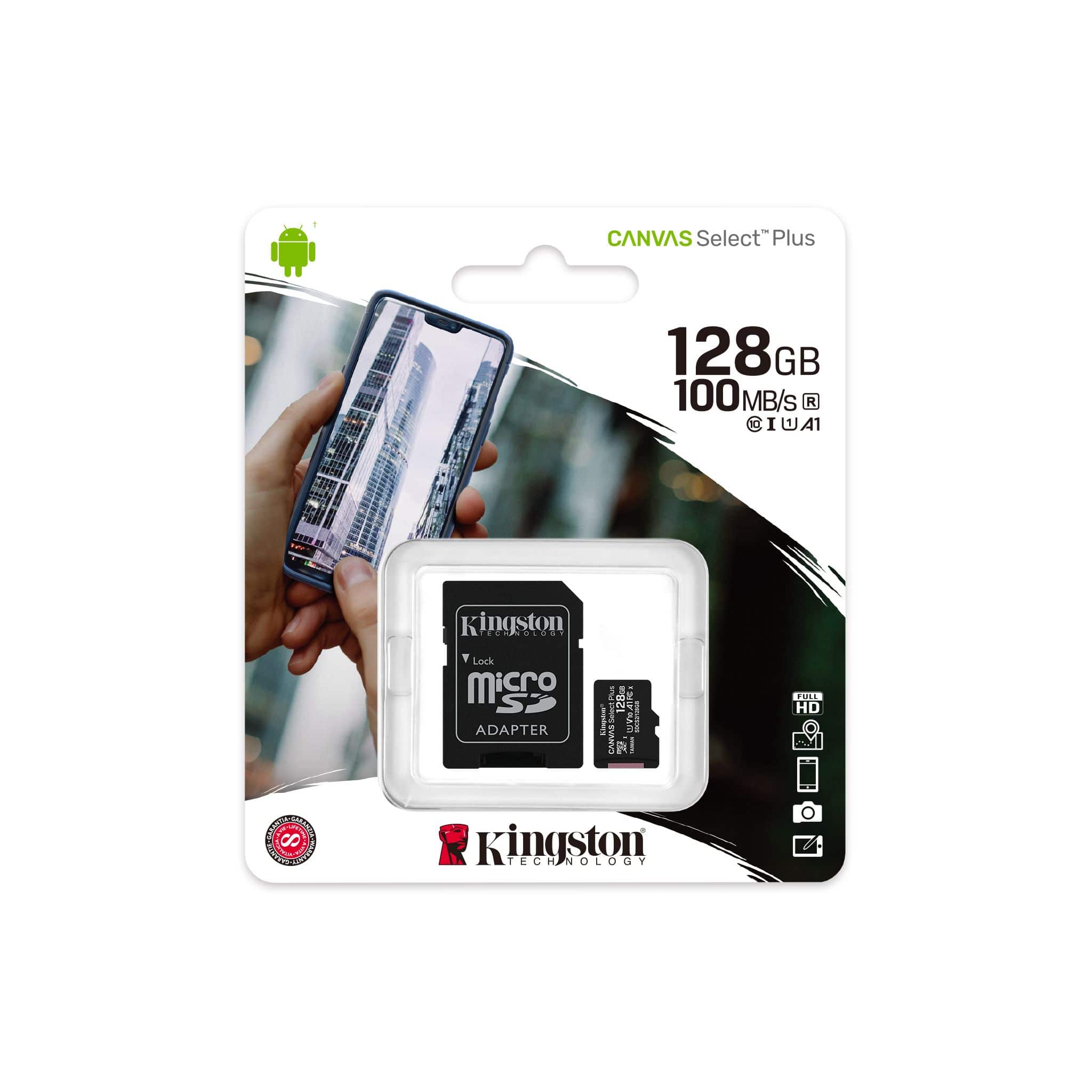 128 GB Kingston Canvas Select Plus Micro SD Card with SD Adapter, Class 10 up to 512 GB 740617298703
